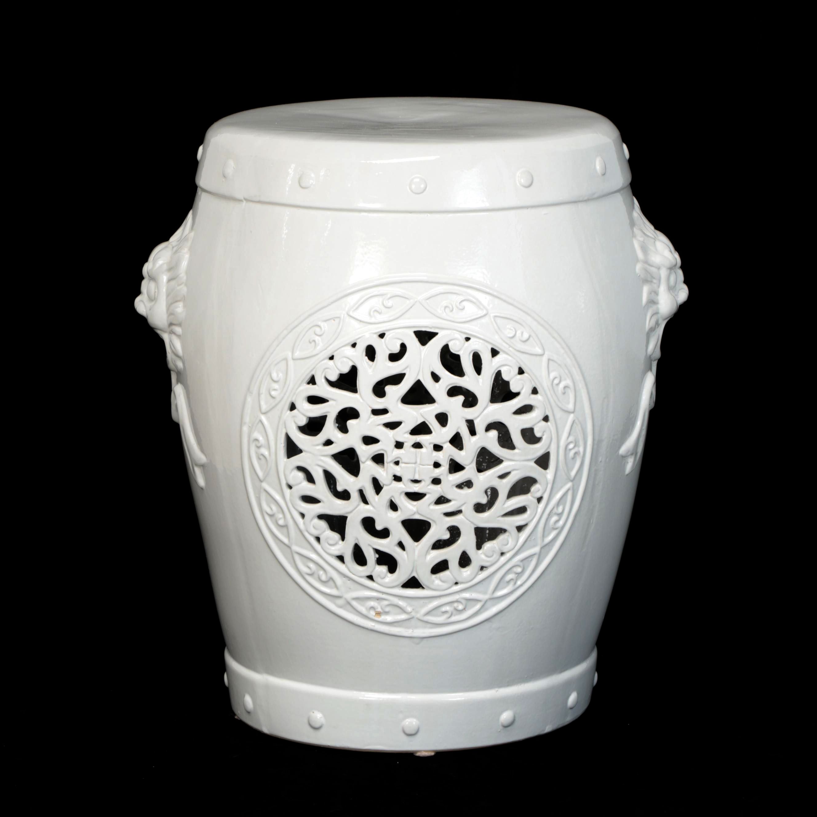 Chinese White Glazed Ceramic Garden Stool with Dragon Handles