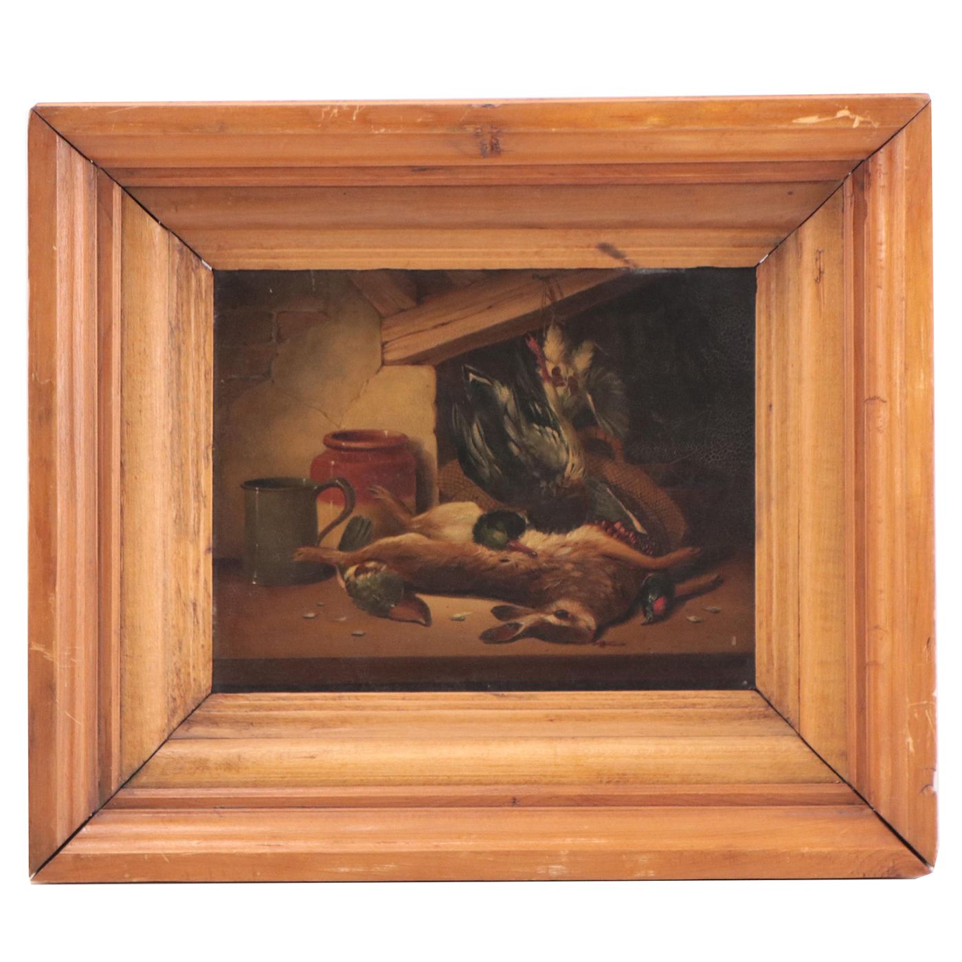 Nature Morte Oil Painting With Fowls and a Rabbit