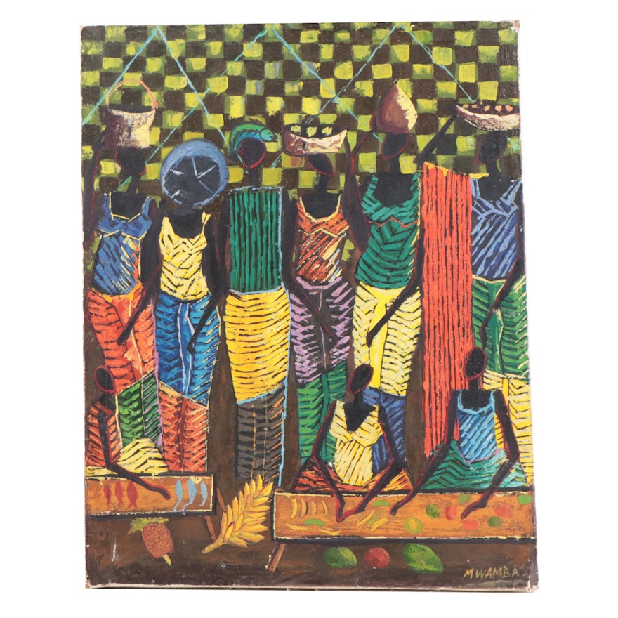 Mwamba Mulangala Stylized Figural Acrylic Painting