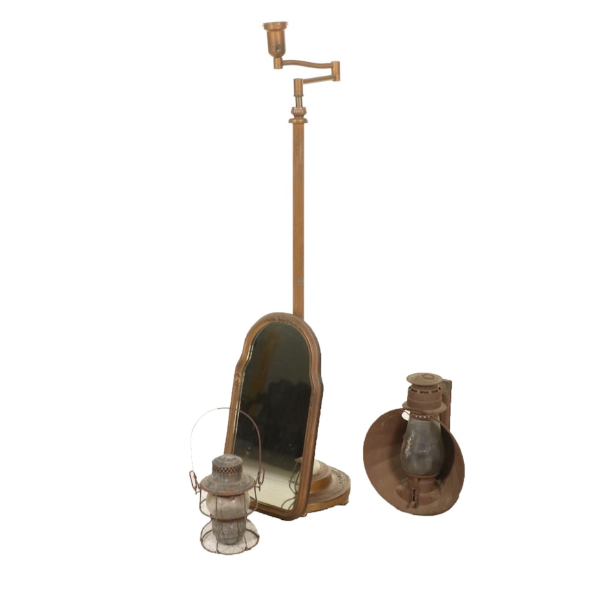 Swivel Arm Floor Lamp With Mirror and Two Oil Lamps