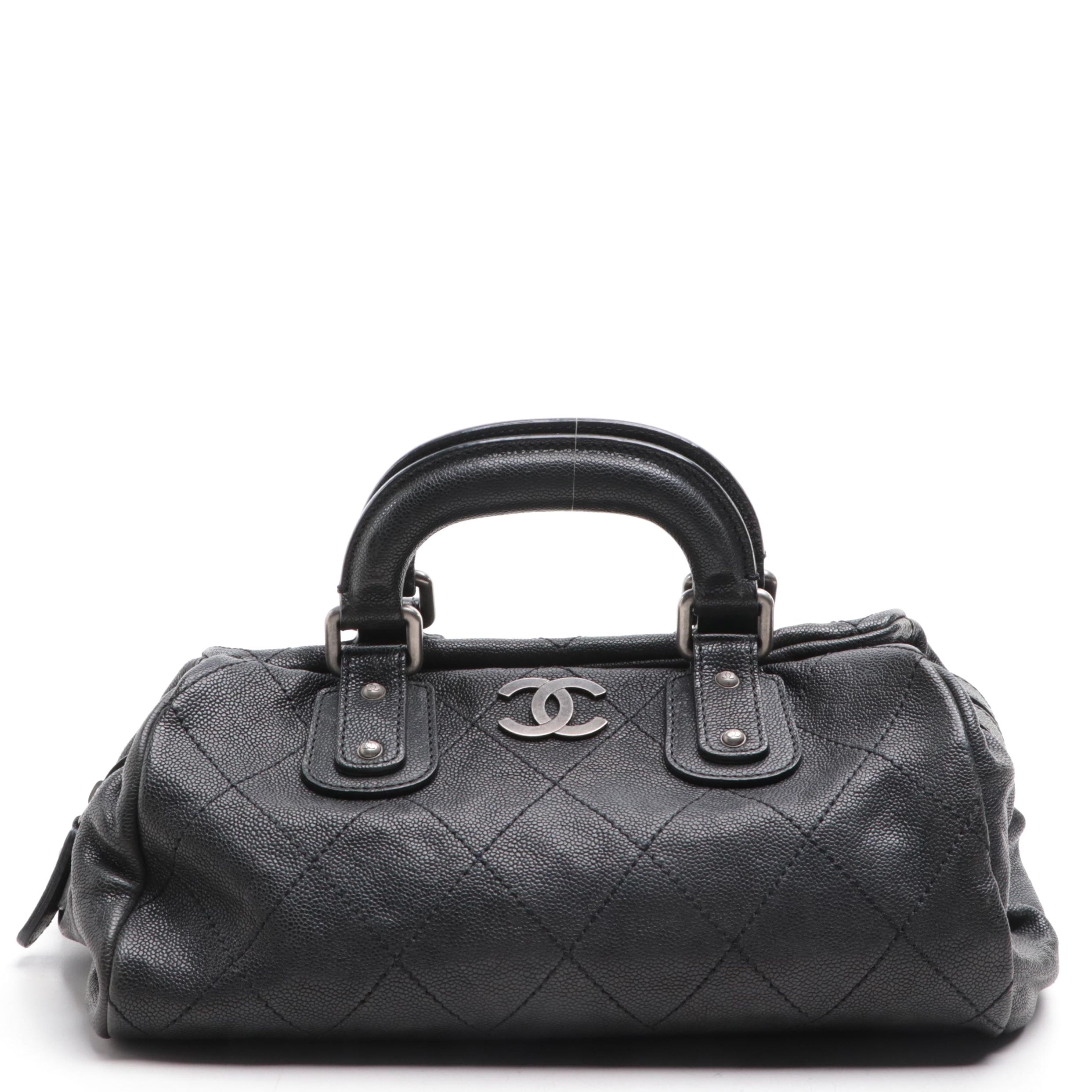 Chanel Diamond Stitch Caviar Leather Satchel with CC Logo