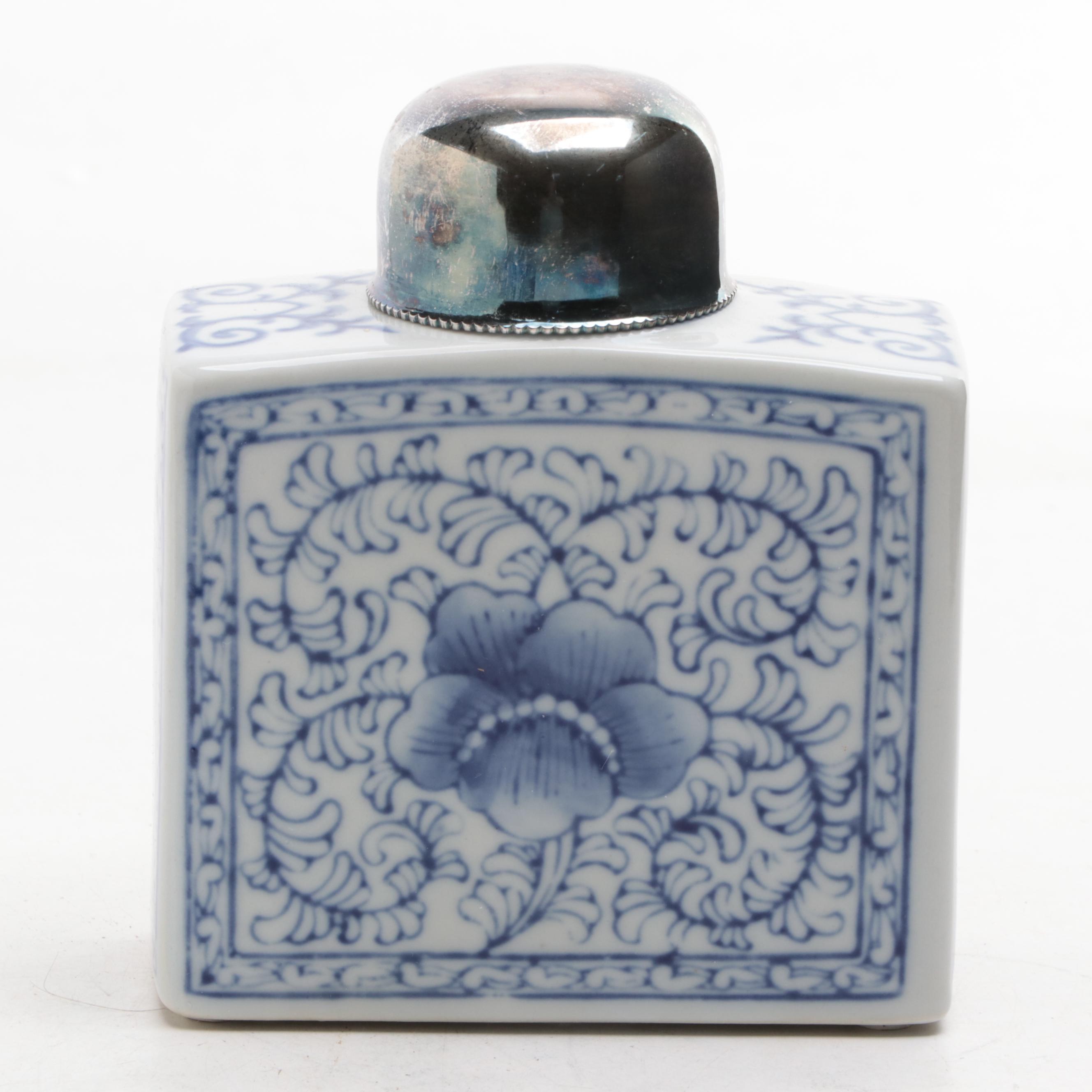 Mottahedeh "Blue Canton" Trinket Box with Other Chinese Porcelain Canisters