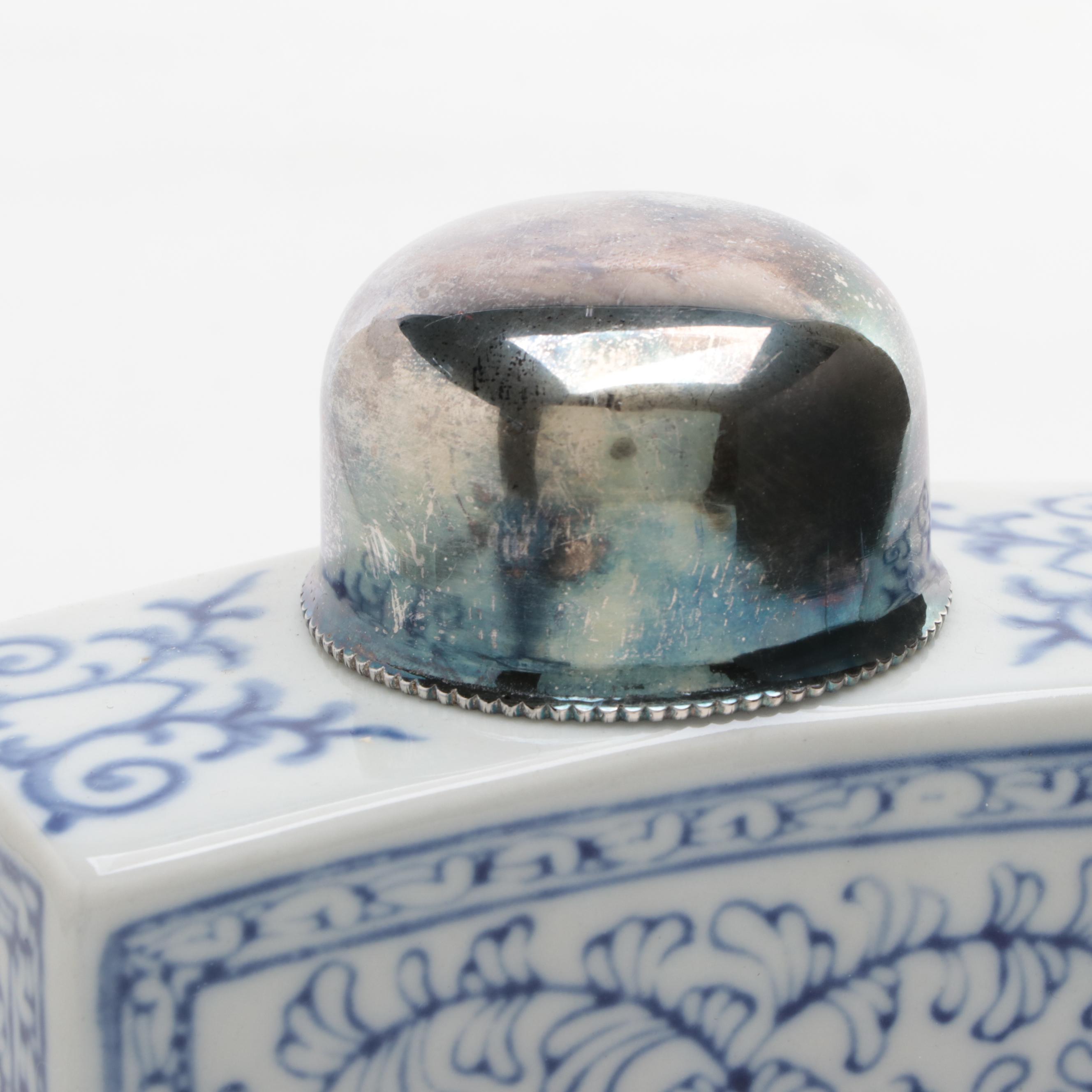 Mottahedeh "Blue Canton" Trinket Box with Other Chinese Porcelain Canisters