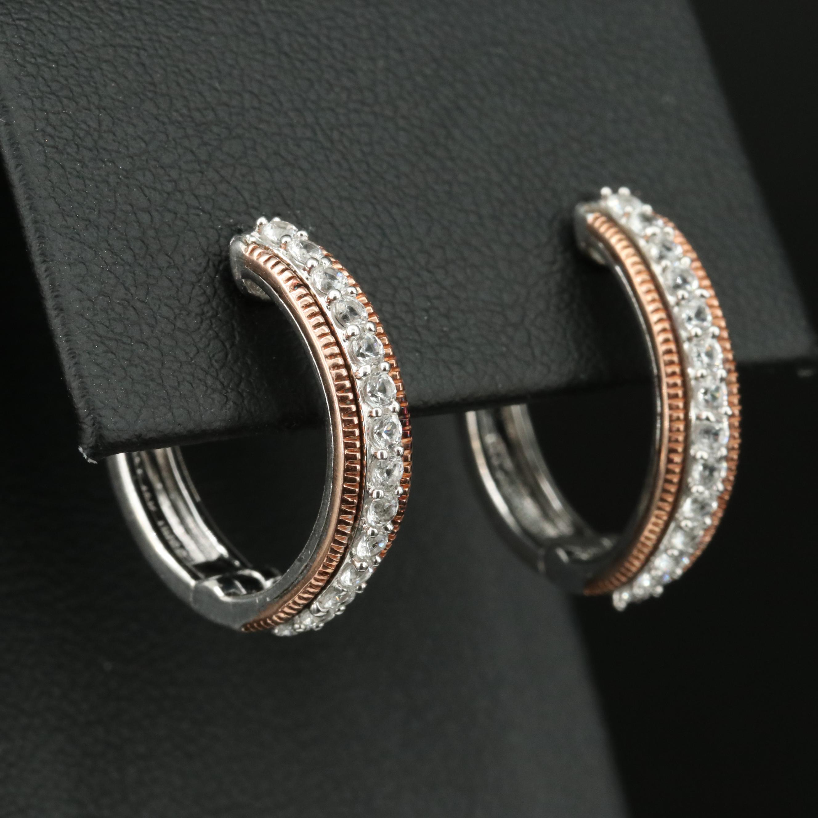 Sterling Sapphire Hoop Earrings with 10K Rose Gold Accents
