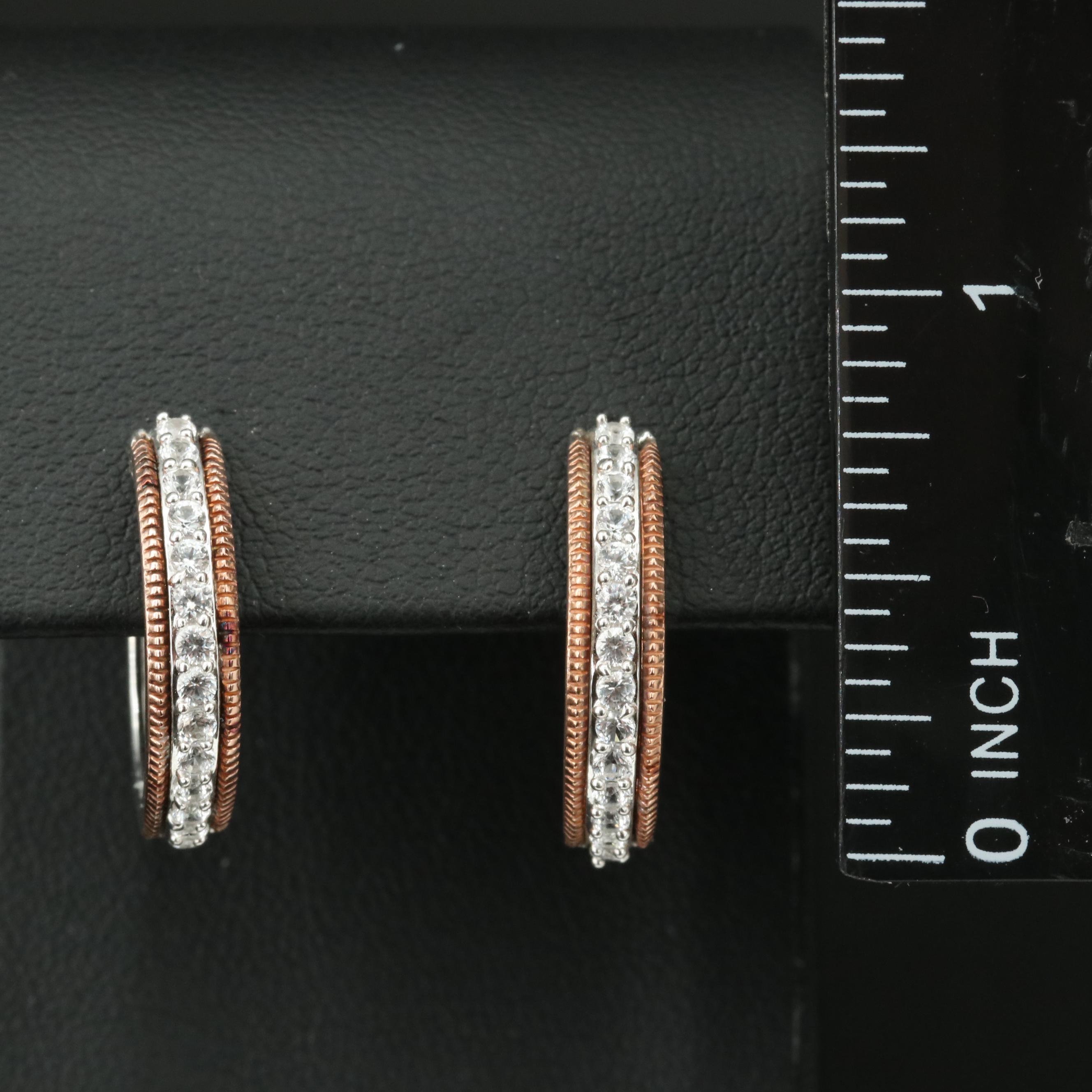 Sterling Sapphire Hoop Earrings with 10K Rose Gold Accents