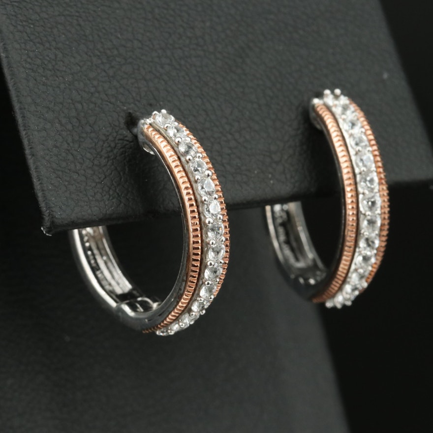 Sterling Sapphire Hoop Earrings with 10K Rose Gold Accents