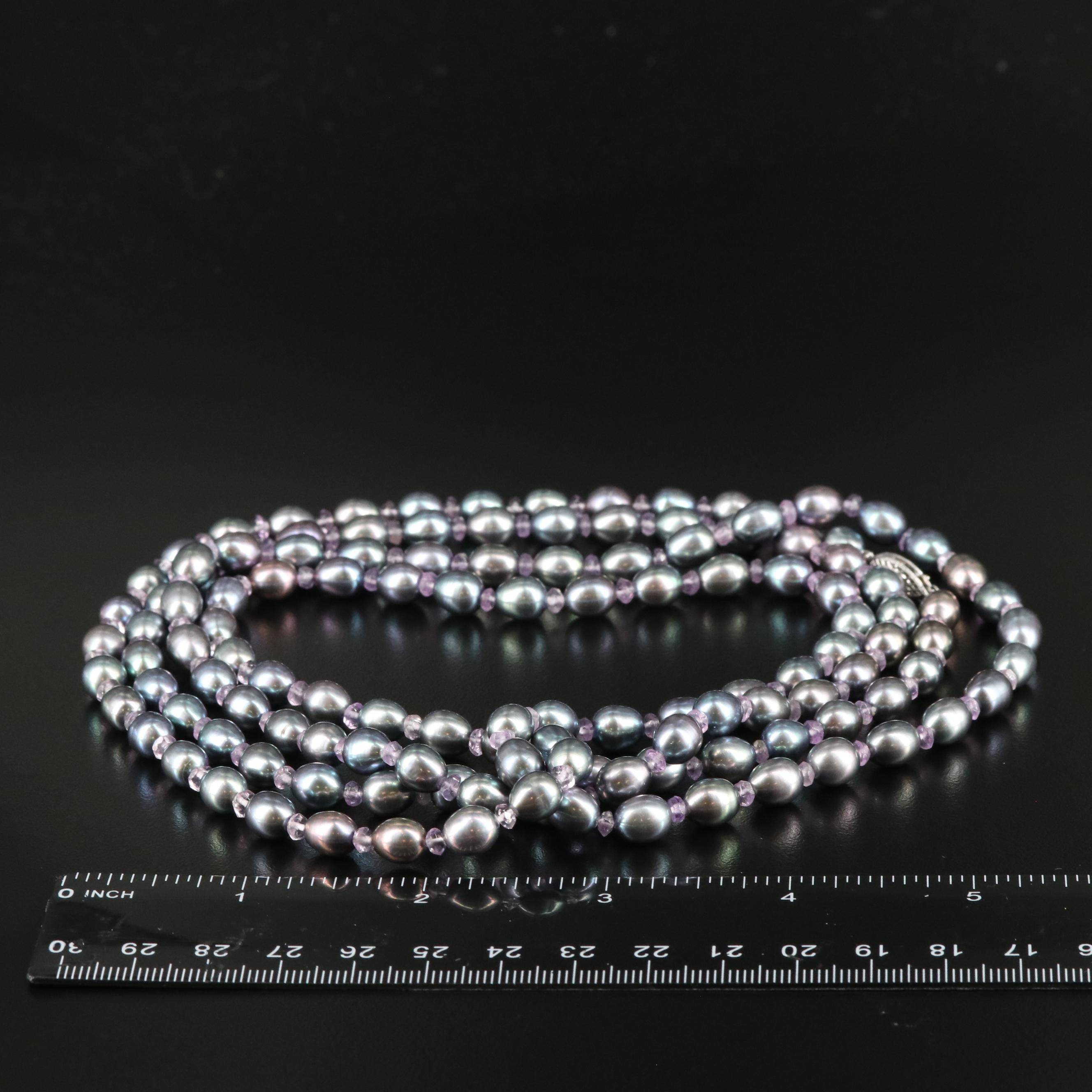 Pearl and Amethyst Bead Necklace with 14K Clasp