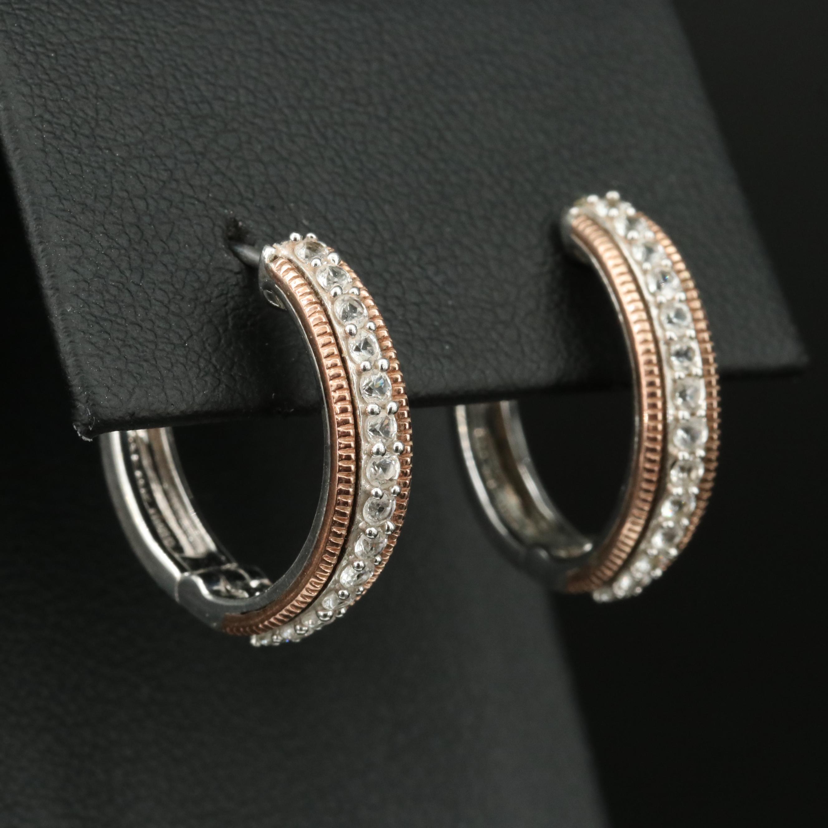 Sterling Sapphire Hoop Earrings with 10K Rose Gold Accents