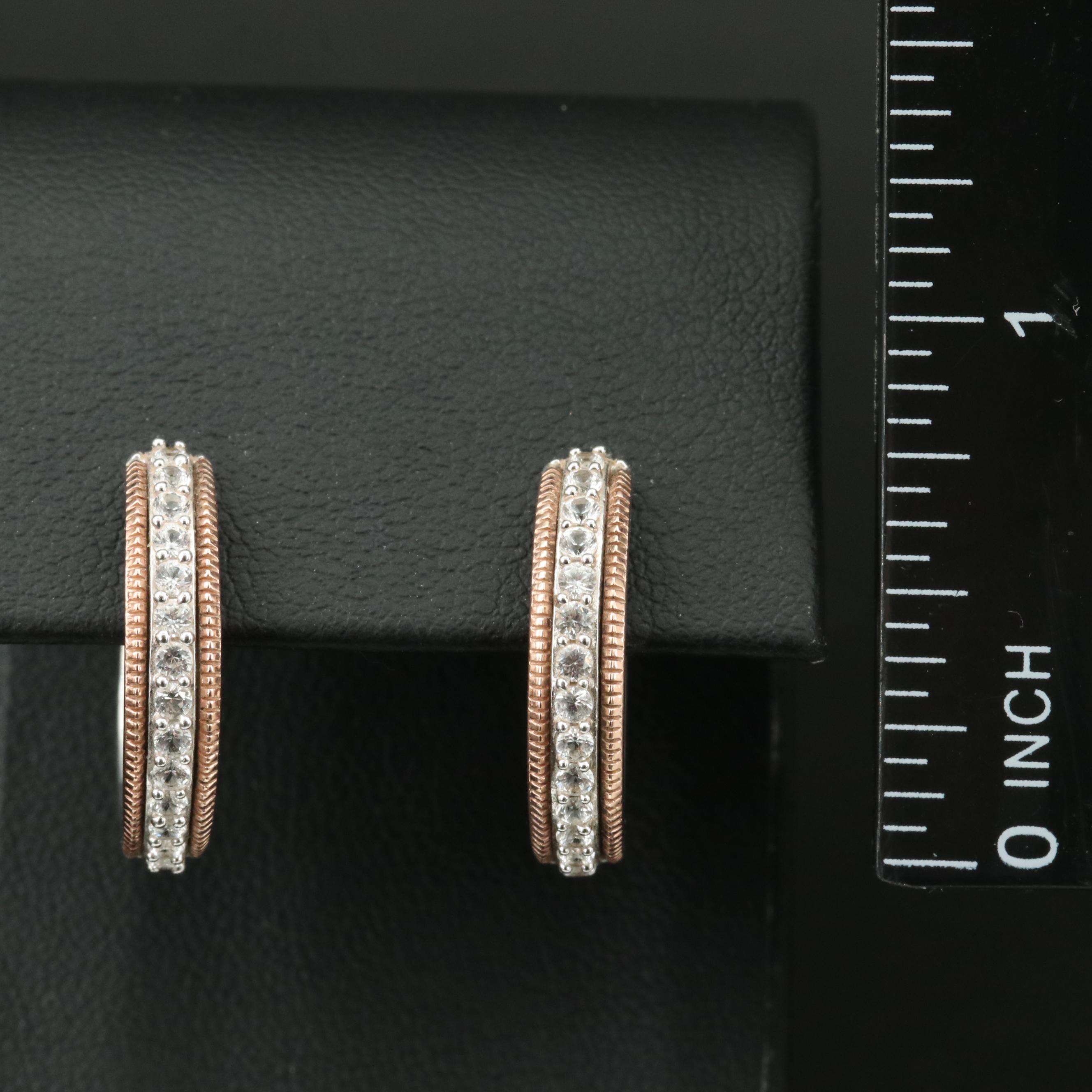 Sterling Sapphire Hoop Earrings with 10K Rose Gold Accents