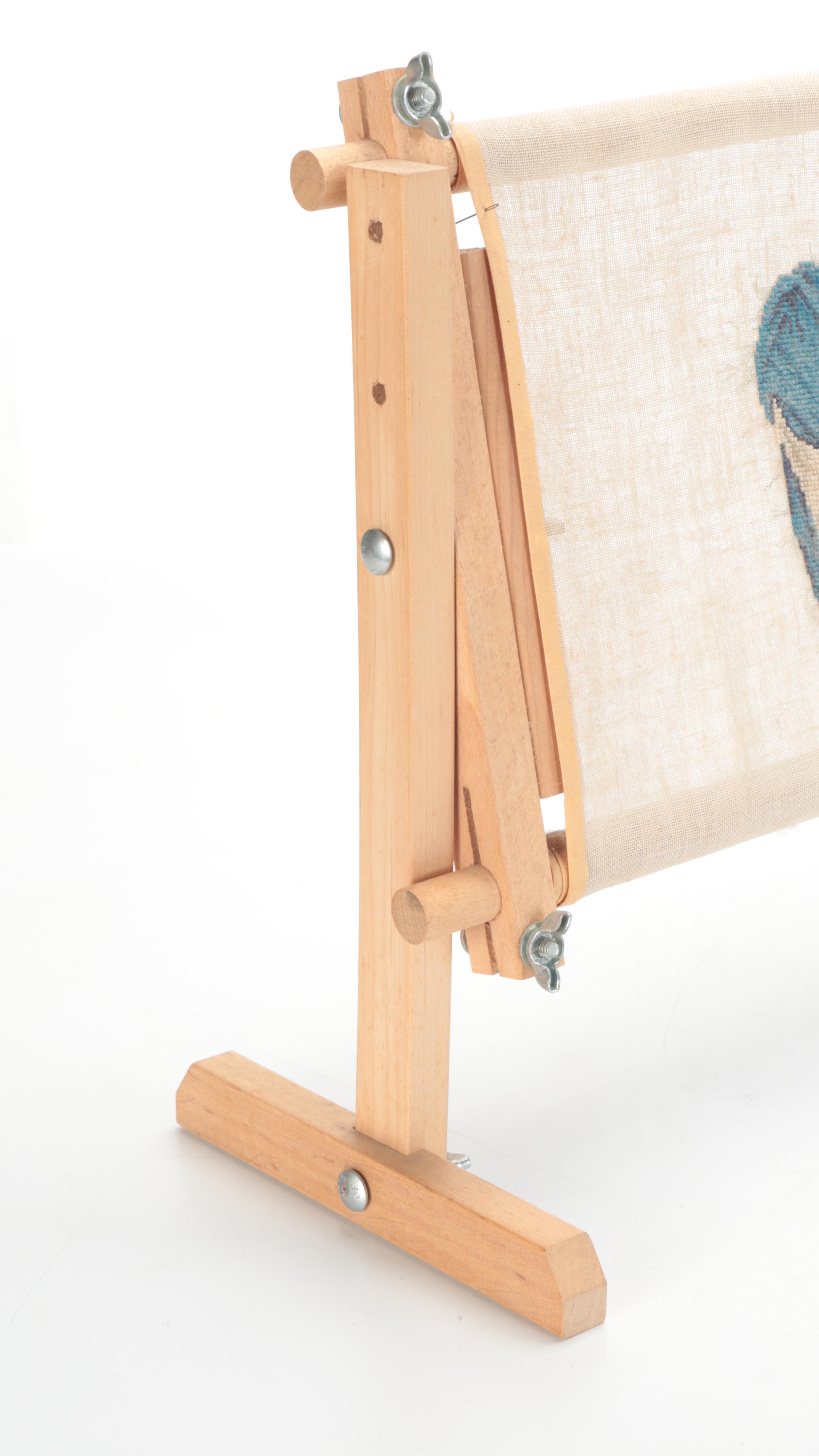 Adjustable Cross-Stitch Frame Stand with Partial Madonna and Child Cross-Stitch