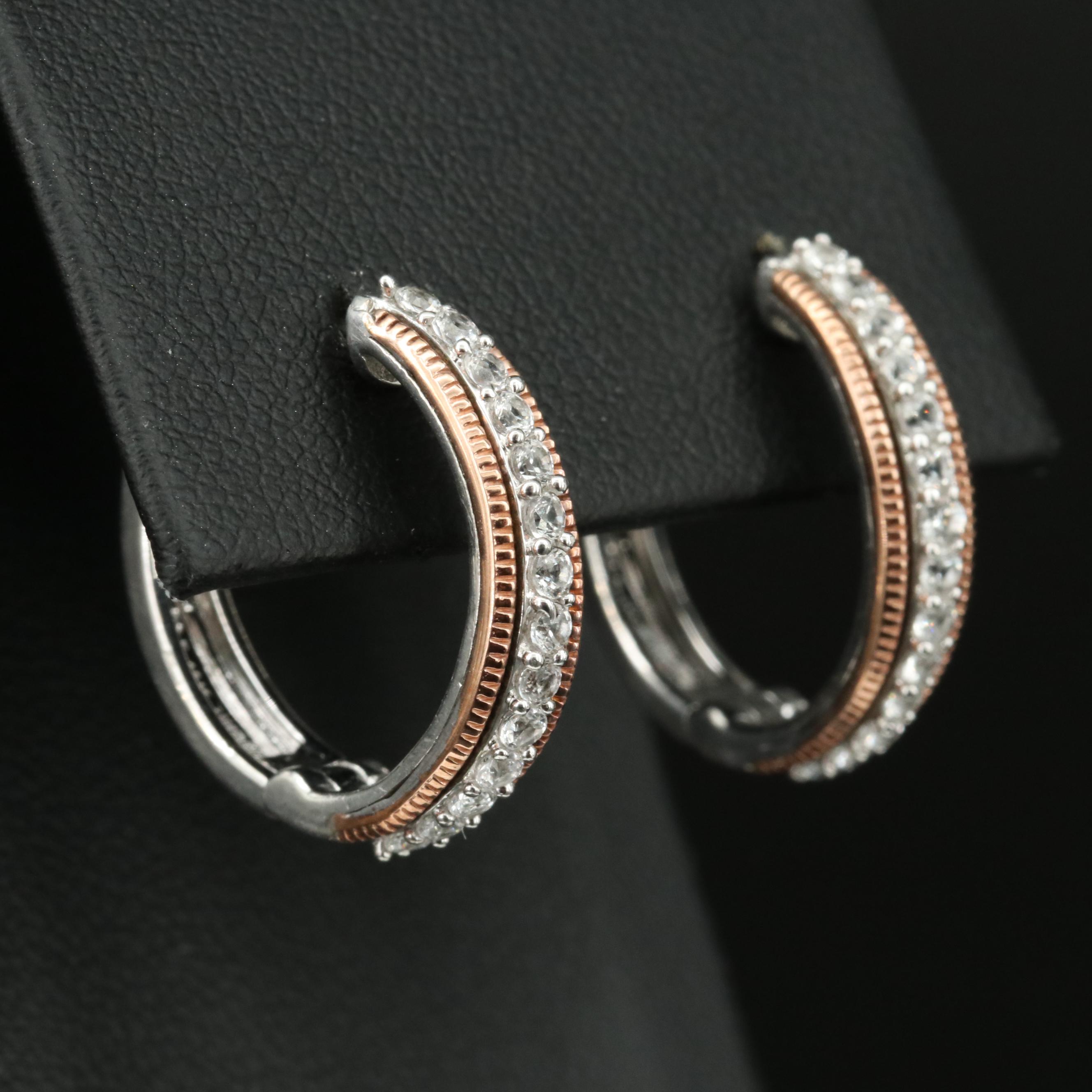 Sterling Sapphire Hoop Earrings with 10K Rose Gold Accents