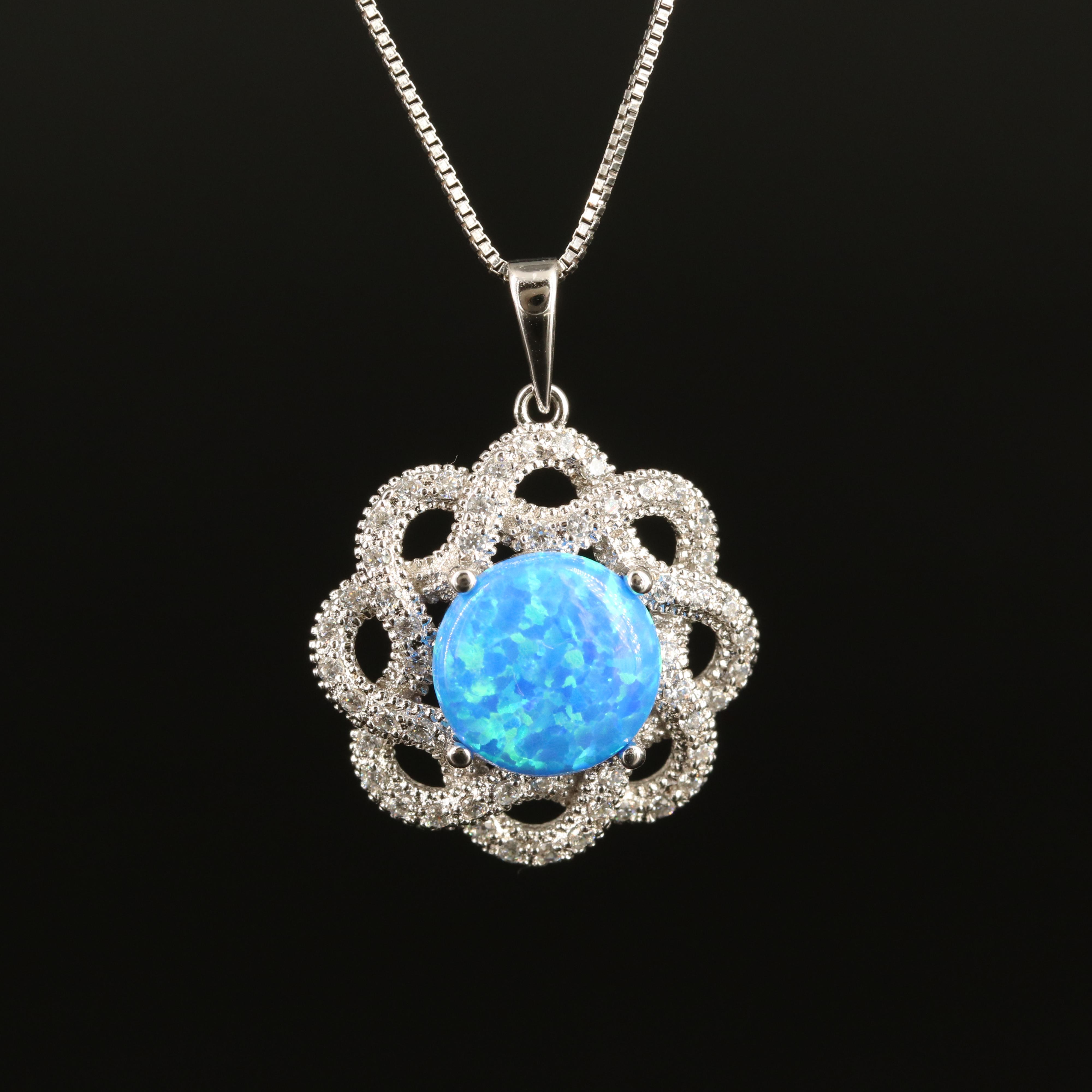 Sterling Opal and Cubic Zirconia Pendant Necklace