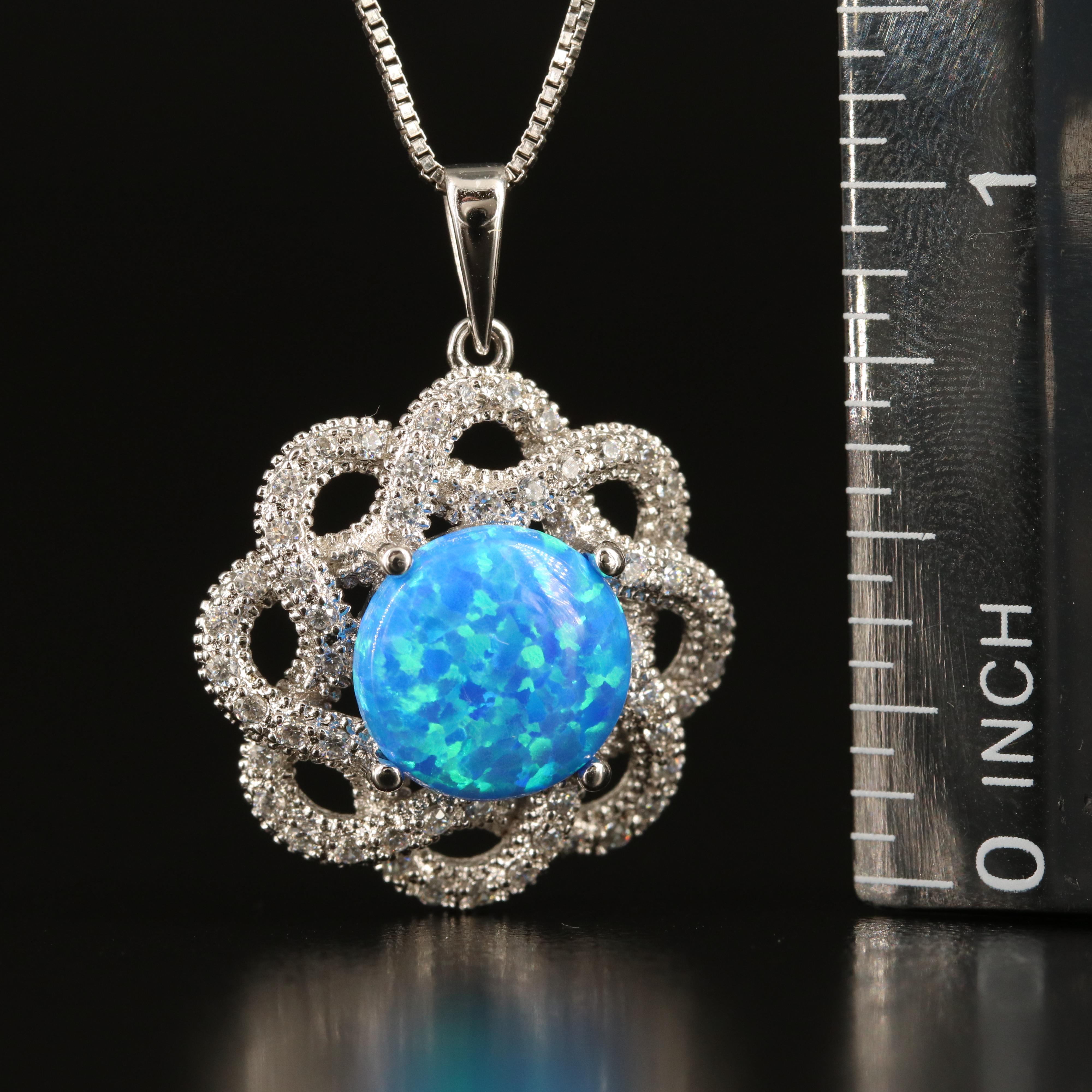 Sterling Opal and Cubic Zirconia Pendant Necklace