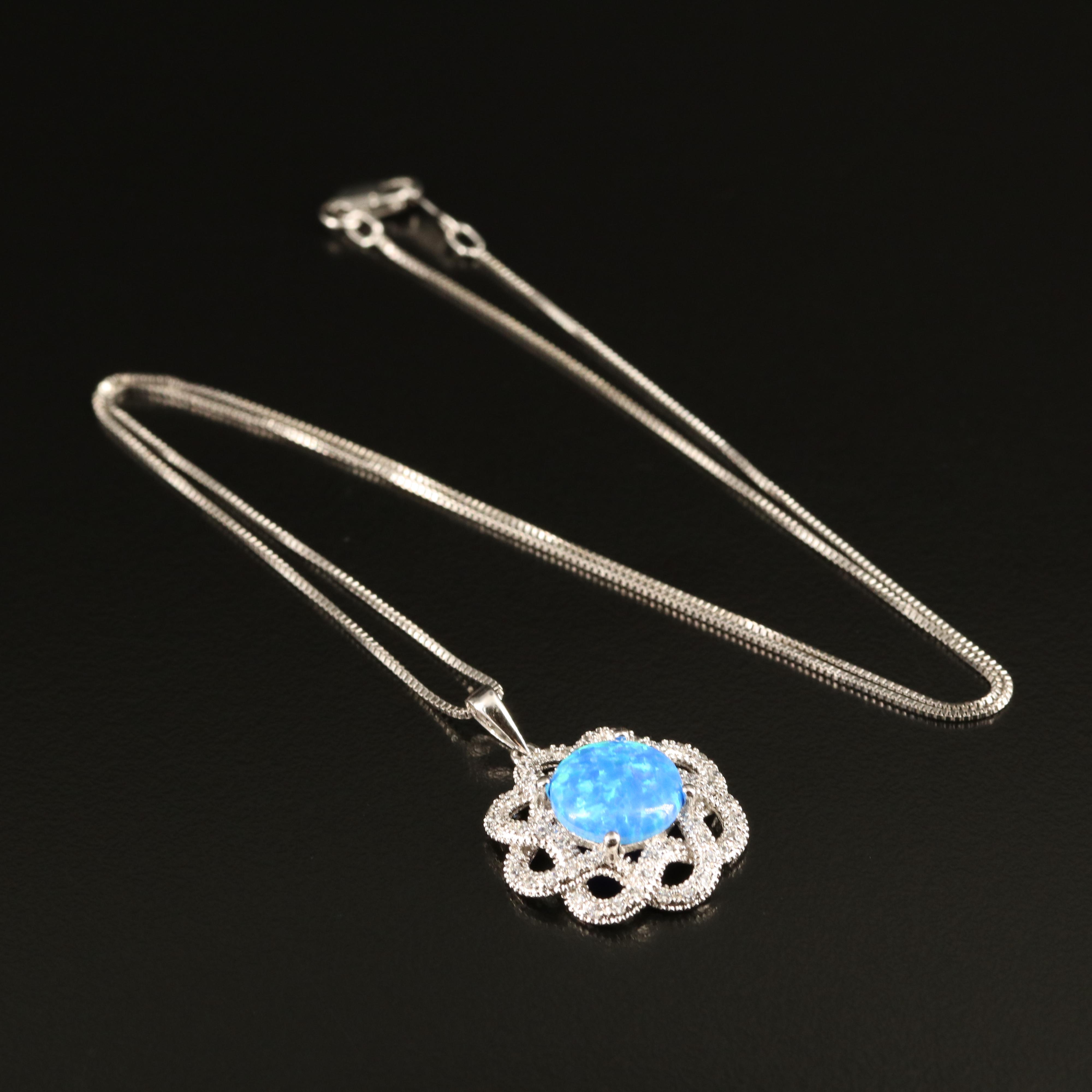 Sterling Opal and Cubic Zirconia Pendant Necklace