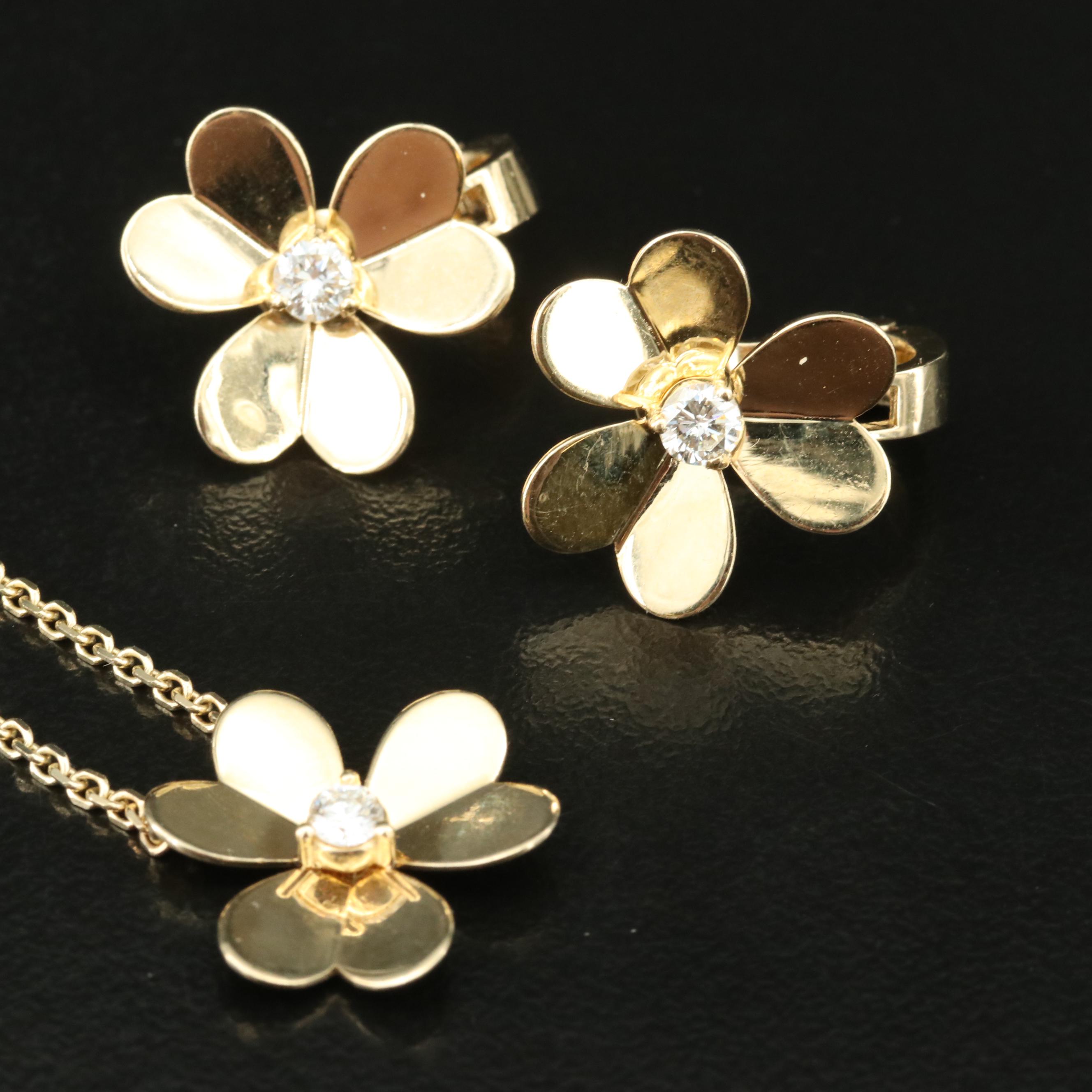 14K 0.40 CTW Diamond Trillion Flower Necklace and Earrings Set