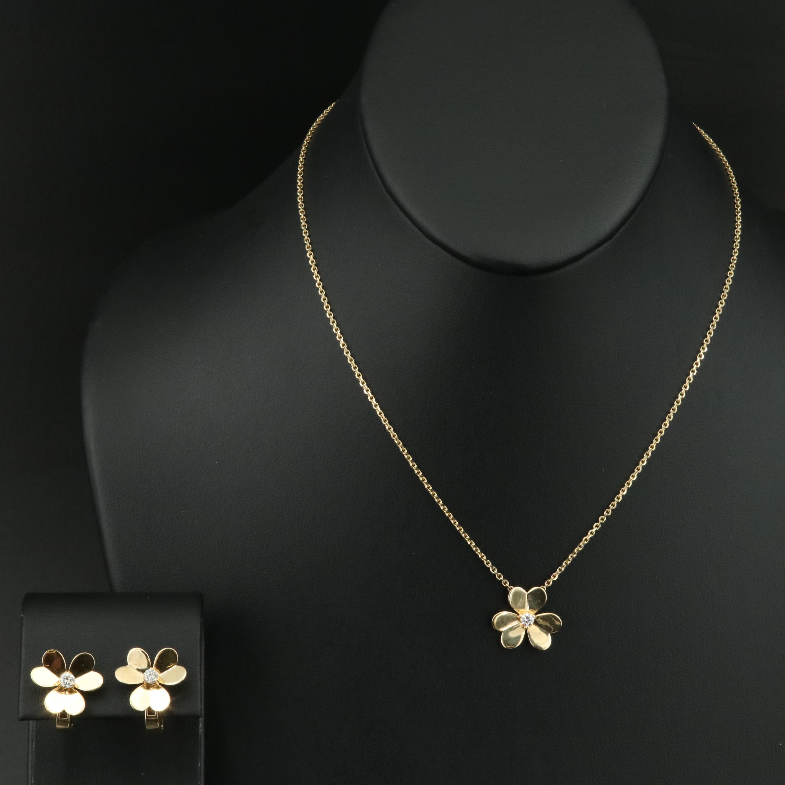14K 0.40 CTW Diamond Trillion Flower Necklace and Earrings Set