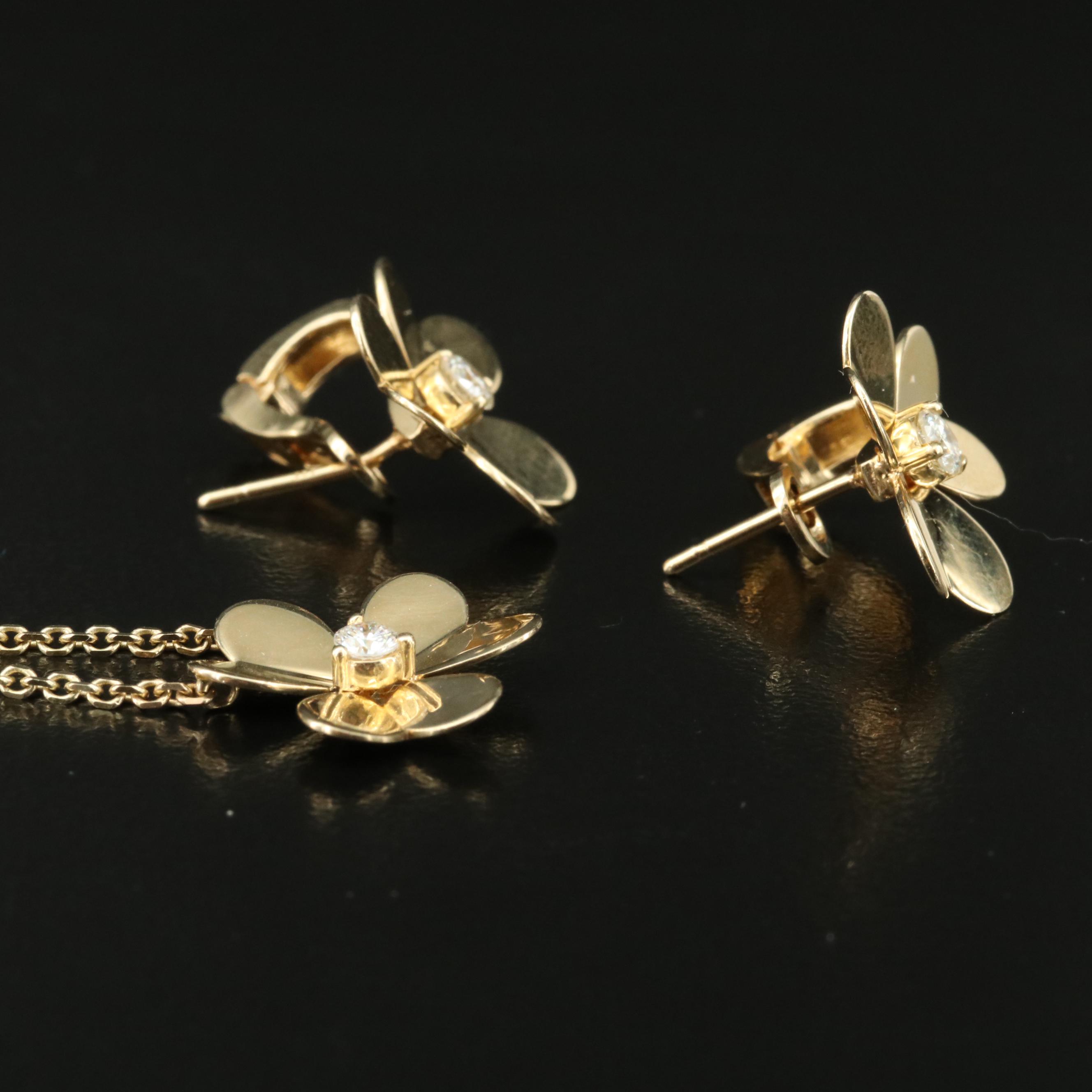 14K 0.40 CTW Diamond Trillion Flower Necklace and Earrings Set