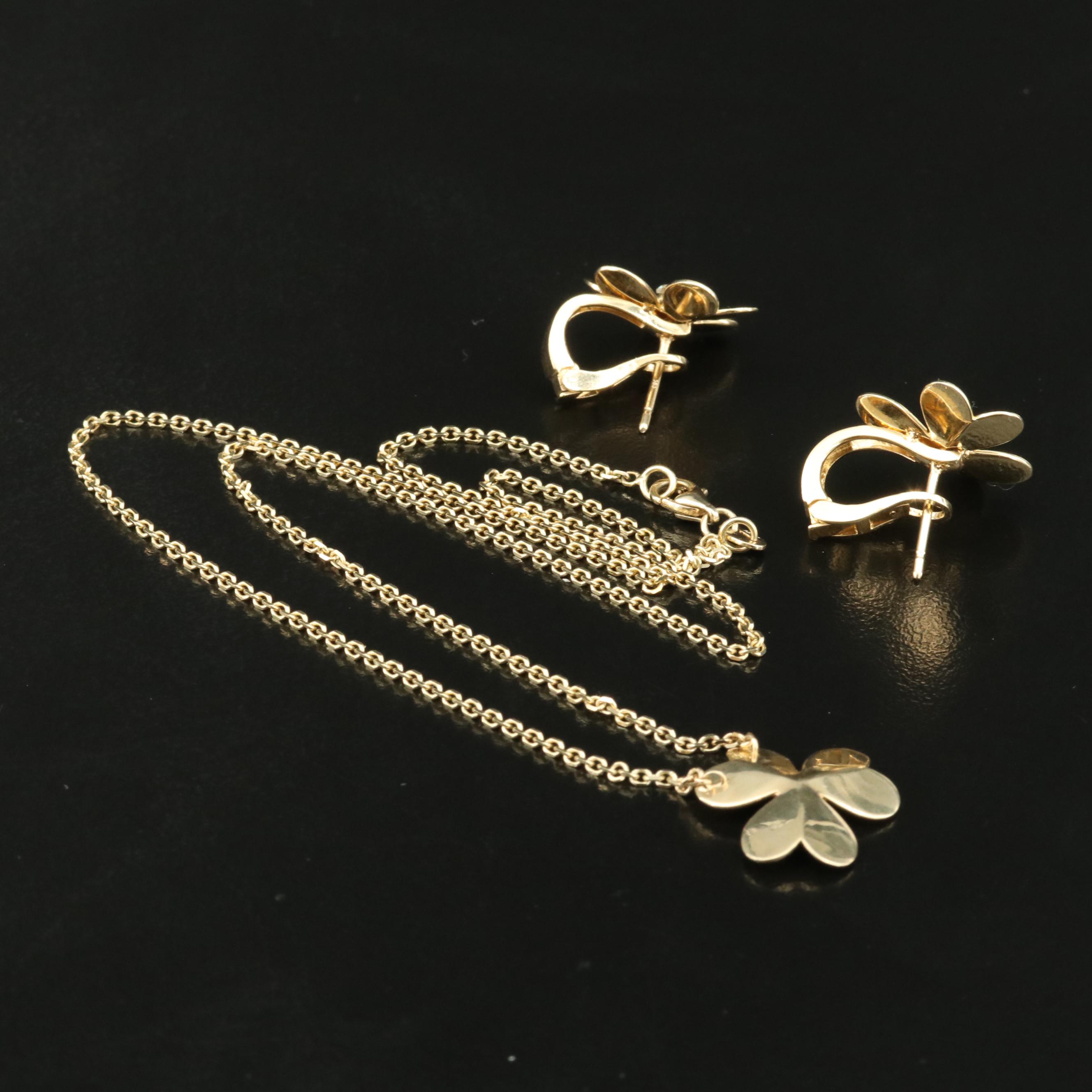 14K 0.40 CTW Diamond Trillion Flower Necklace and Earrings Set