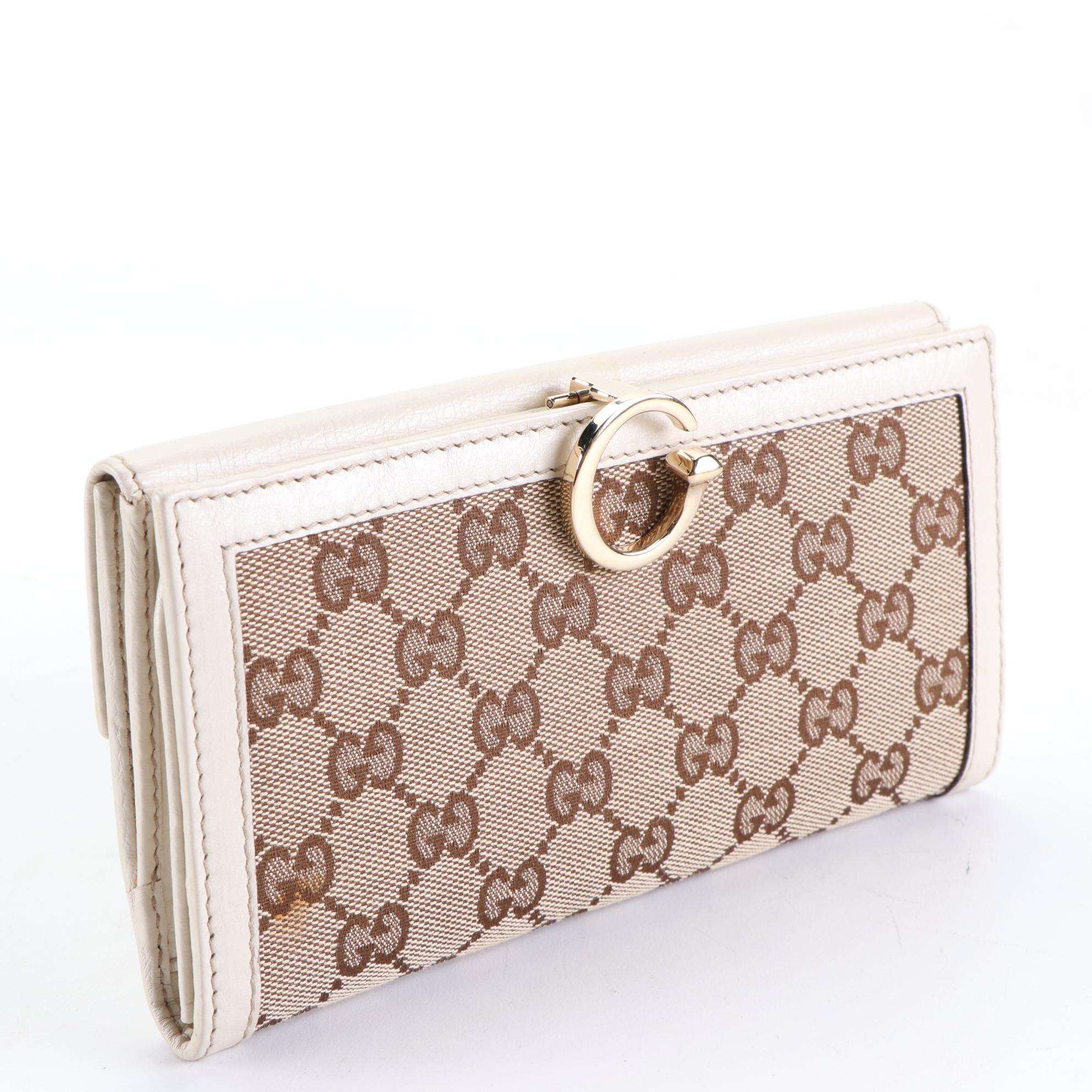 Gucci Continental Wallet in GG Canvas and Leather Trim with Box