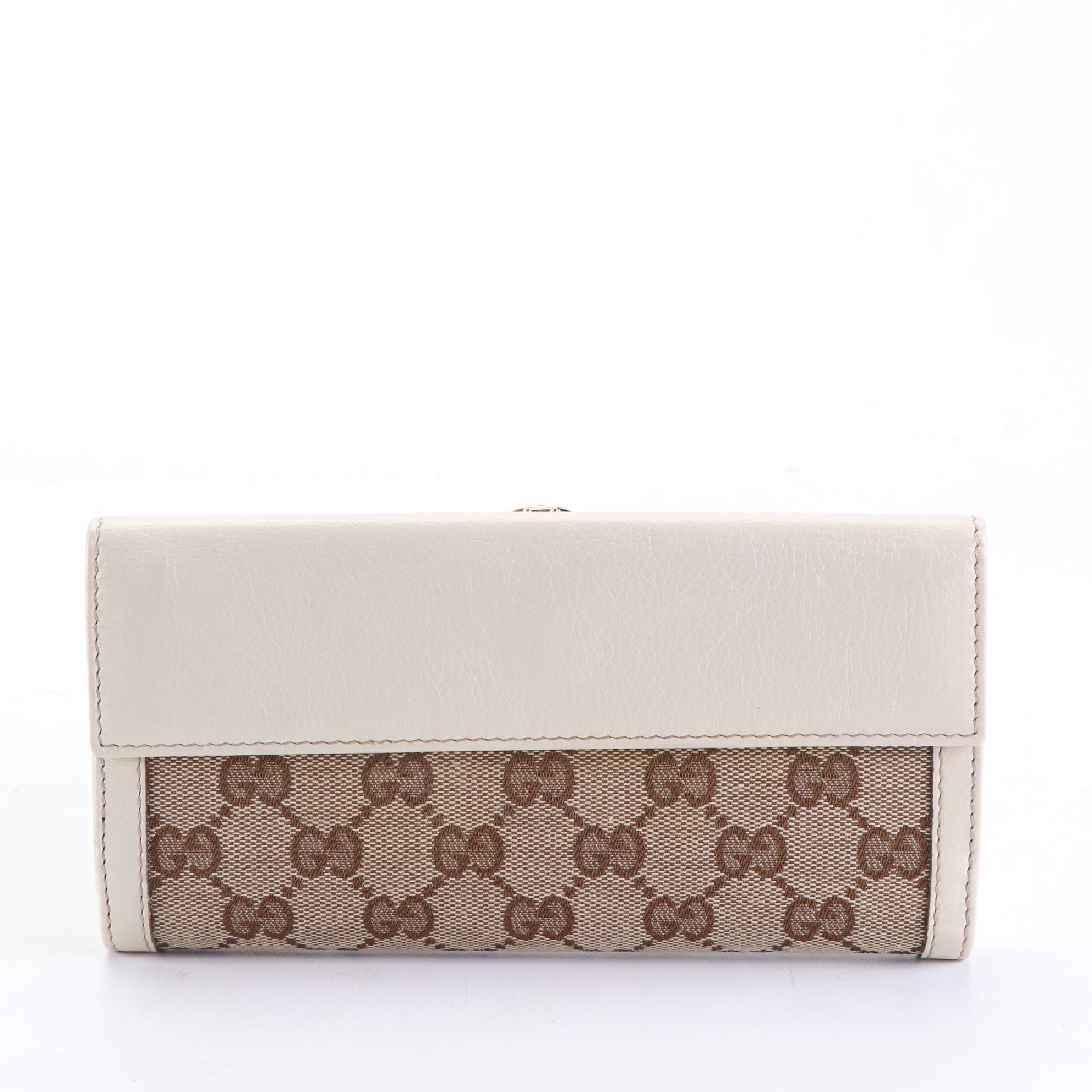 Gucci Continental Wallet in GG Canvas and Leather Trim with Box
