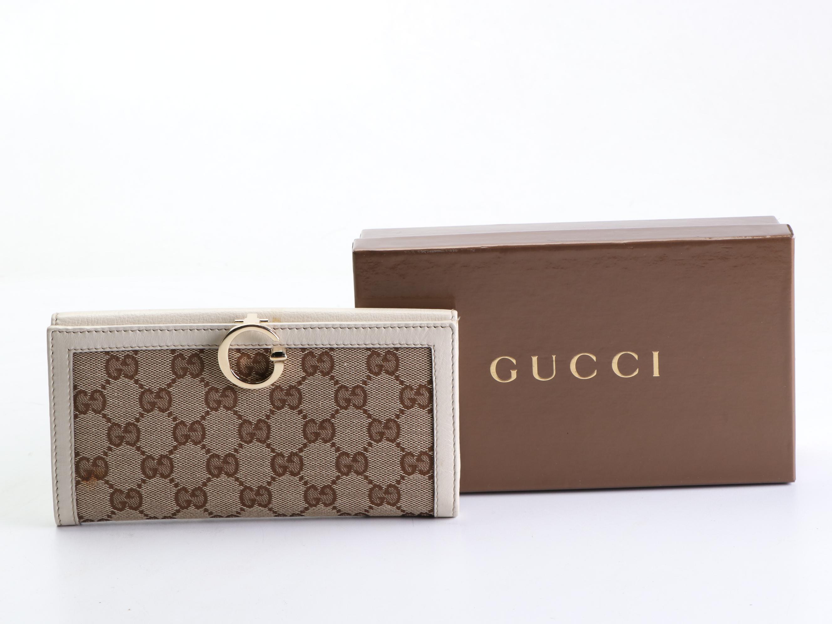 Gucci Continental Wallet in GG Canvas and Leather Trim with Box
