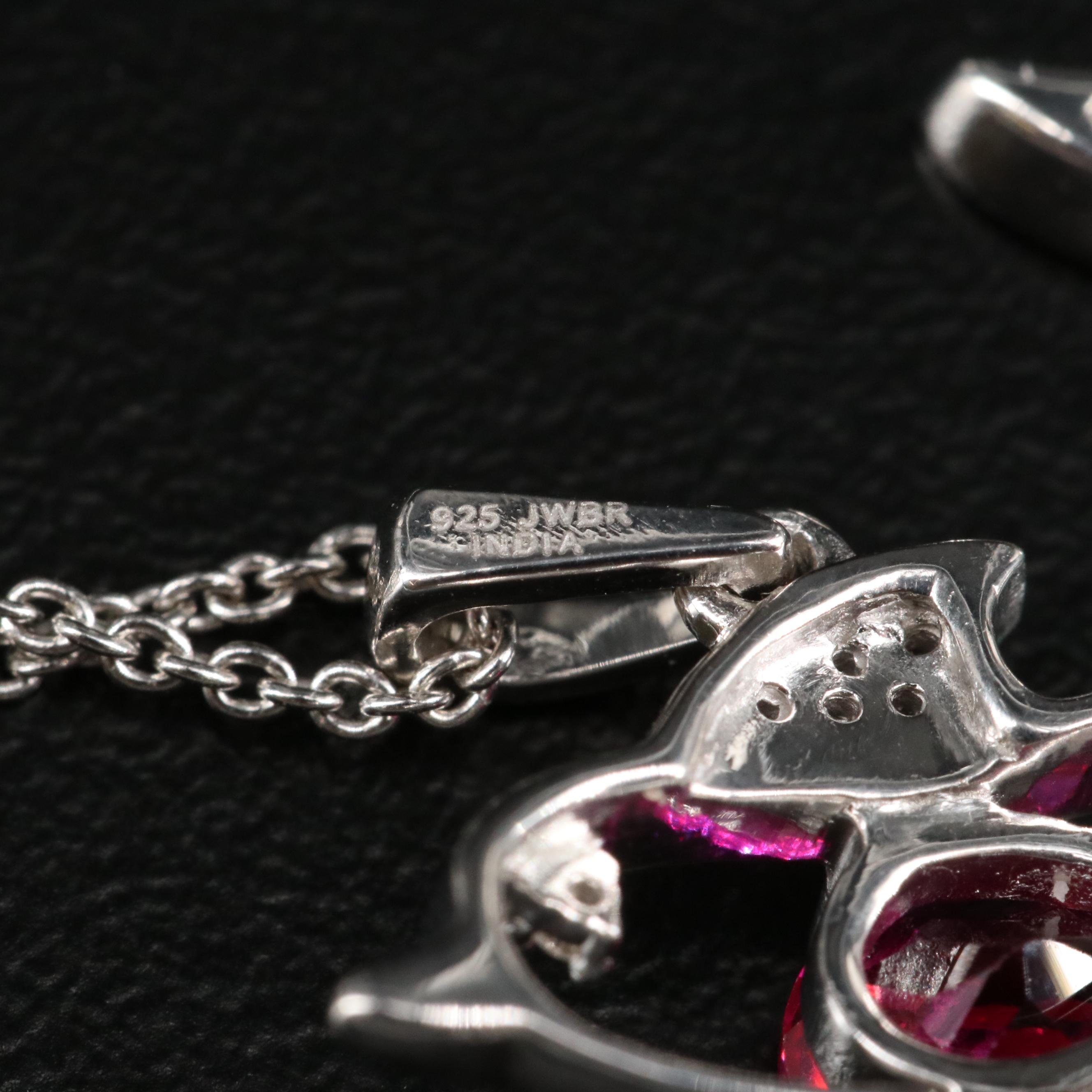 Sterling Ruby and White Sapphire Dolphin Pendant Necklace