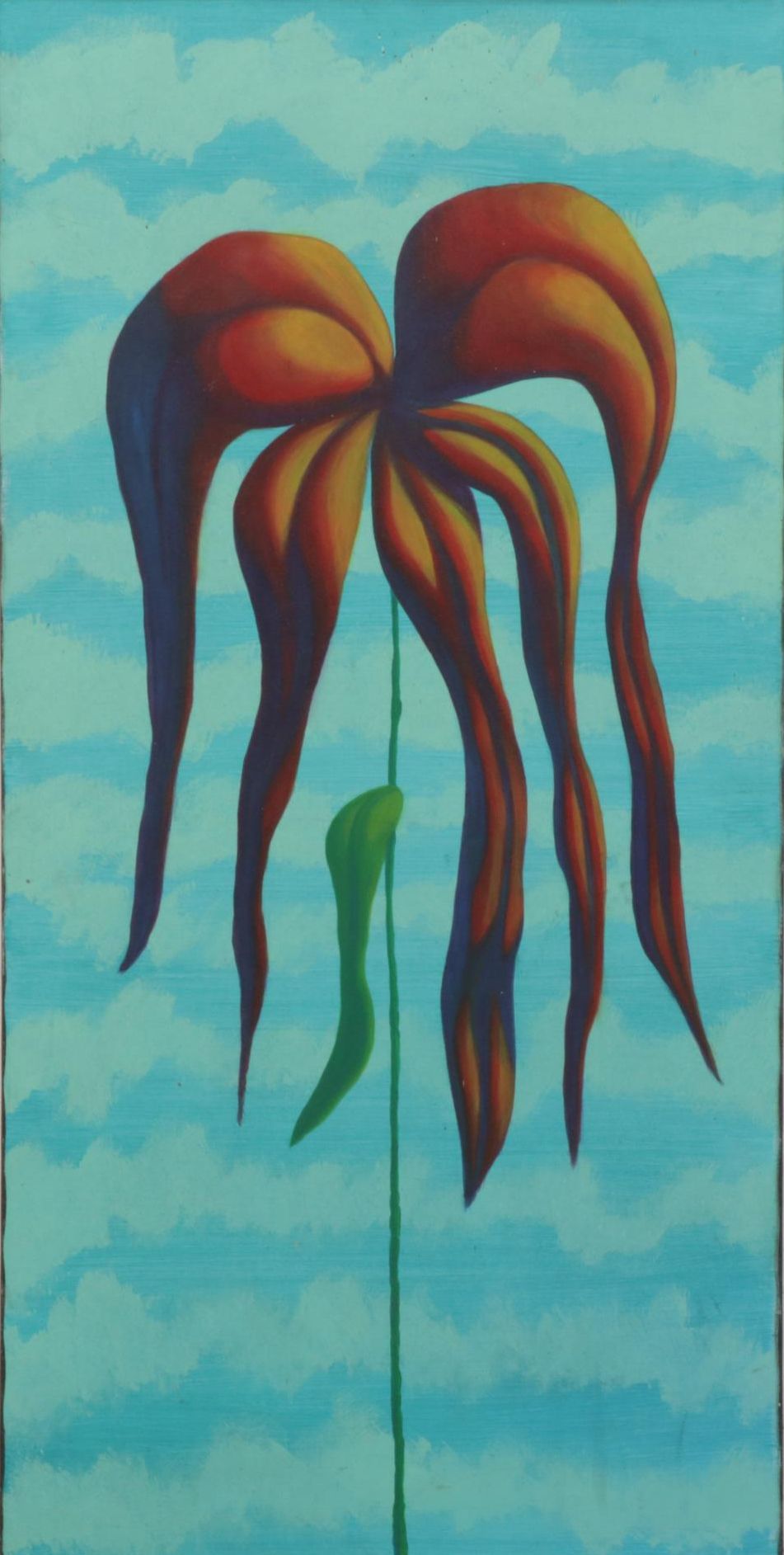 Folk Art Oil Painting of Flower, Late 20th Century