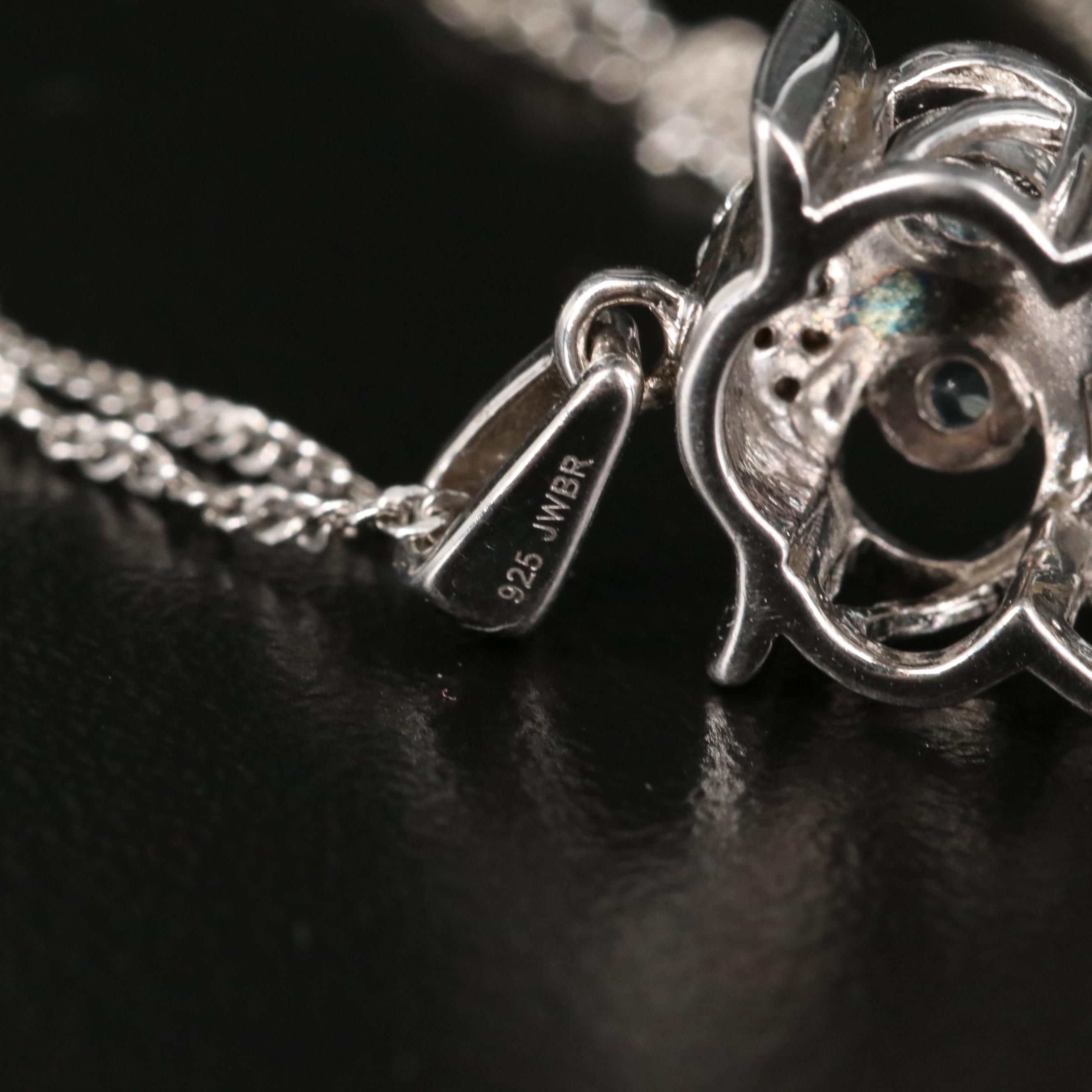 Sterling White Spinel, Sky Blue Topaz and White Sapphire Owl Shimmer Necklace