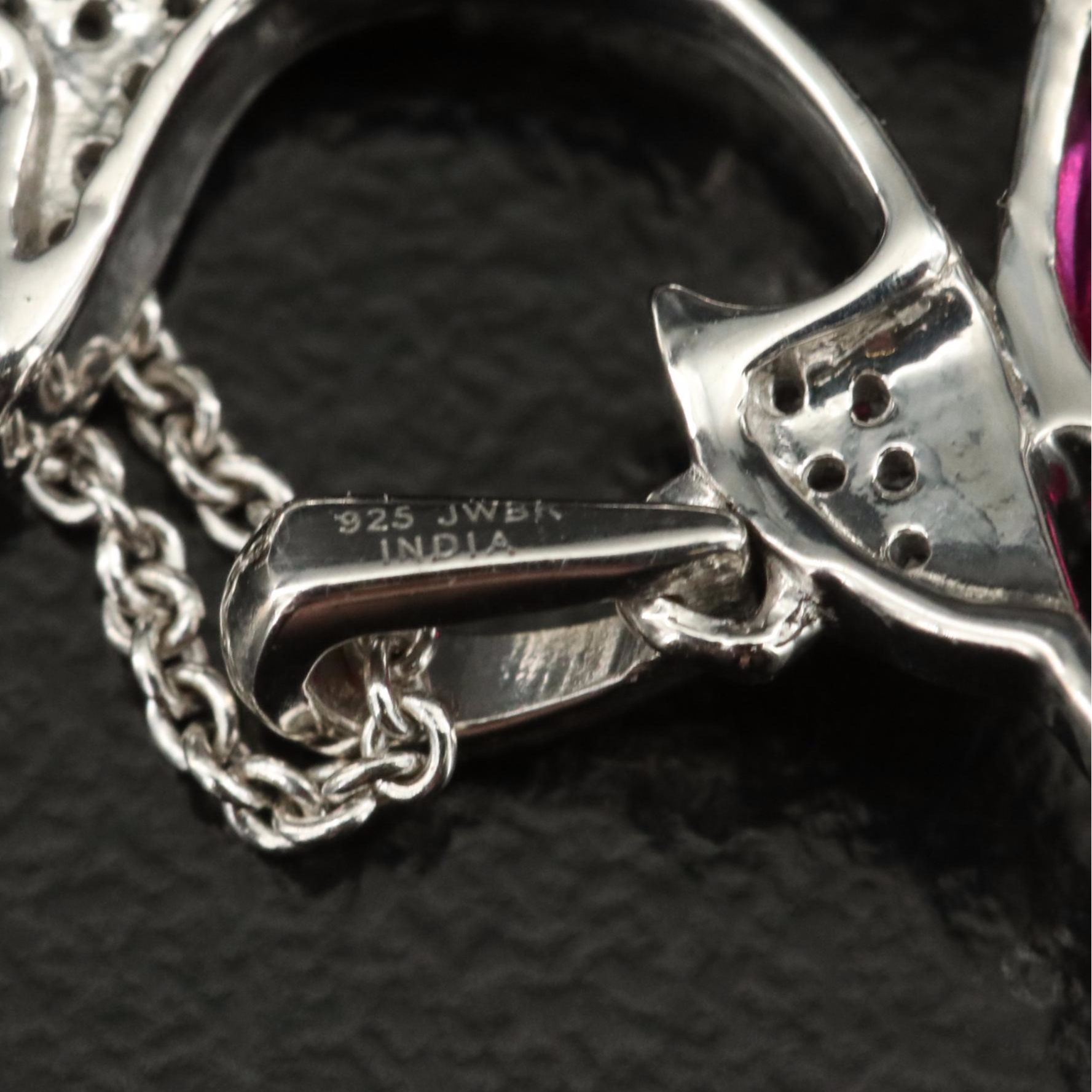 Sterling Ruby and Sapphire Dolphin Pendant Necklace