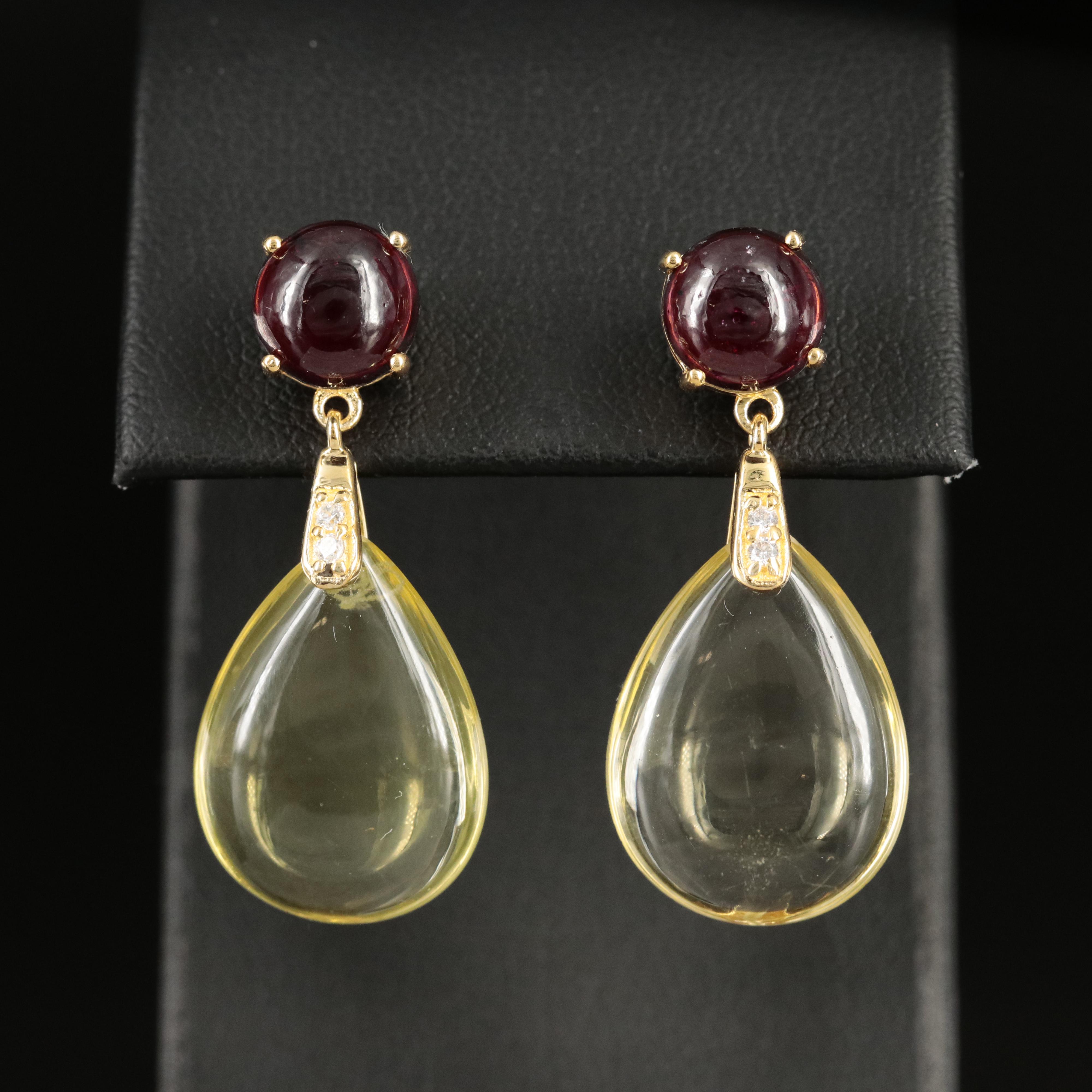 Sterling Citrine, Garnet and Cubic Zirconia Teardrop Earrings