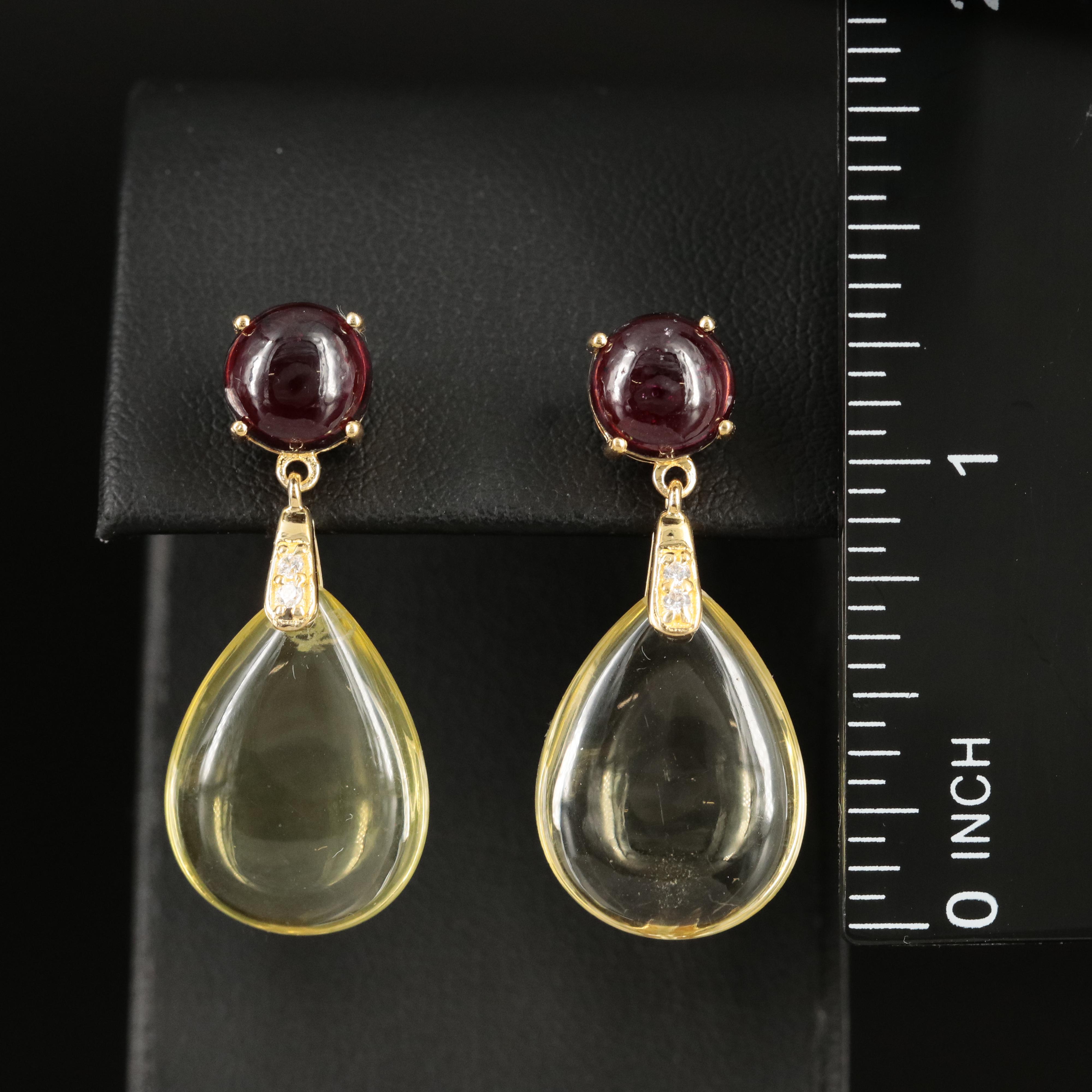 Sterling Citrine, Garnet and Cubic Zirconia Teardrop Earrings