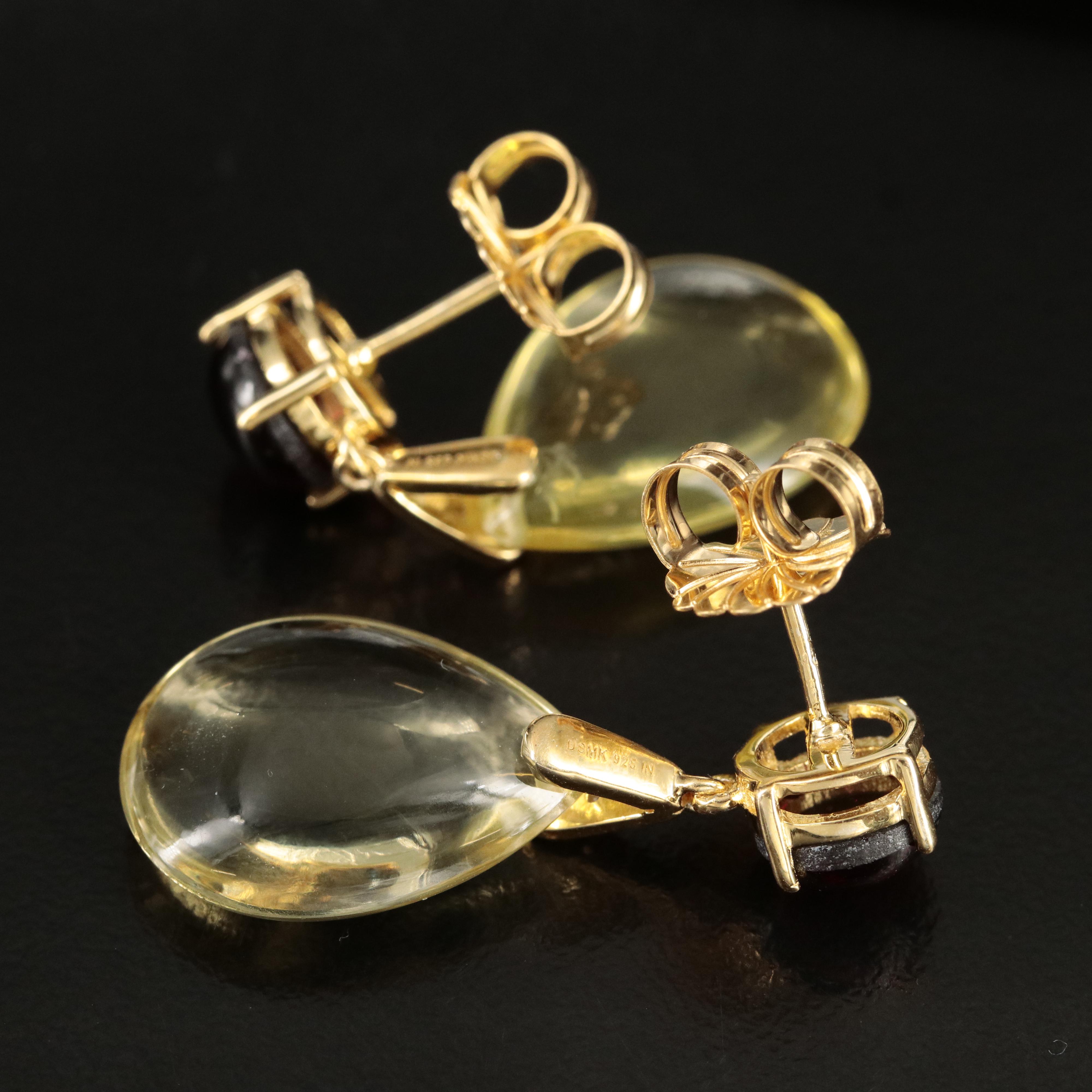 Sterling Citrine, Garnet and Cubic Zirconia Teardrop Earrings