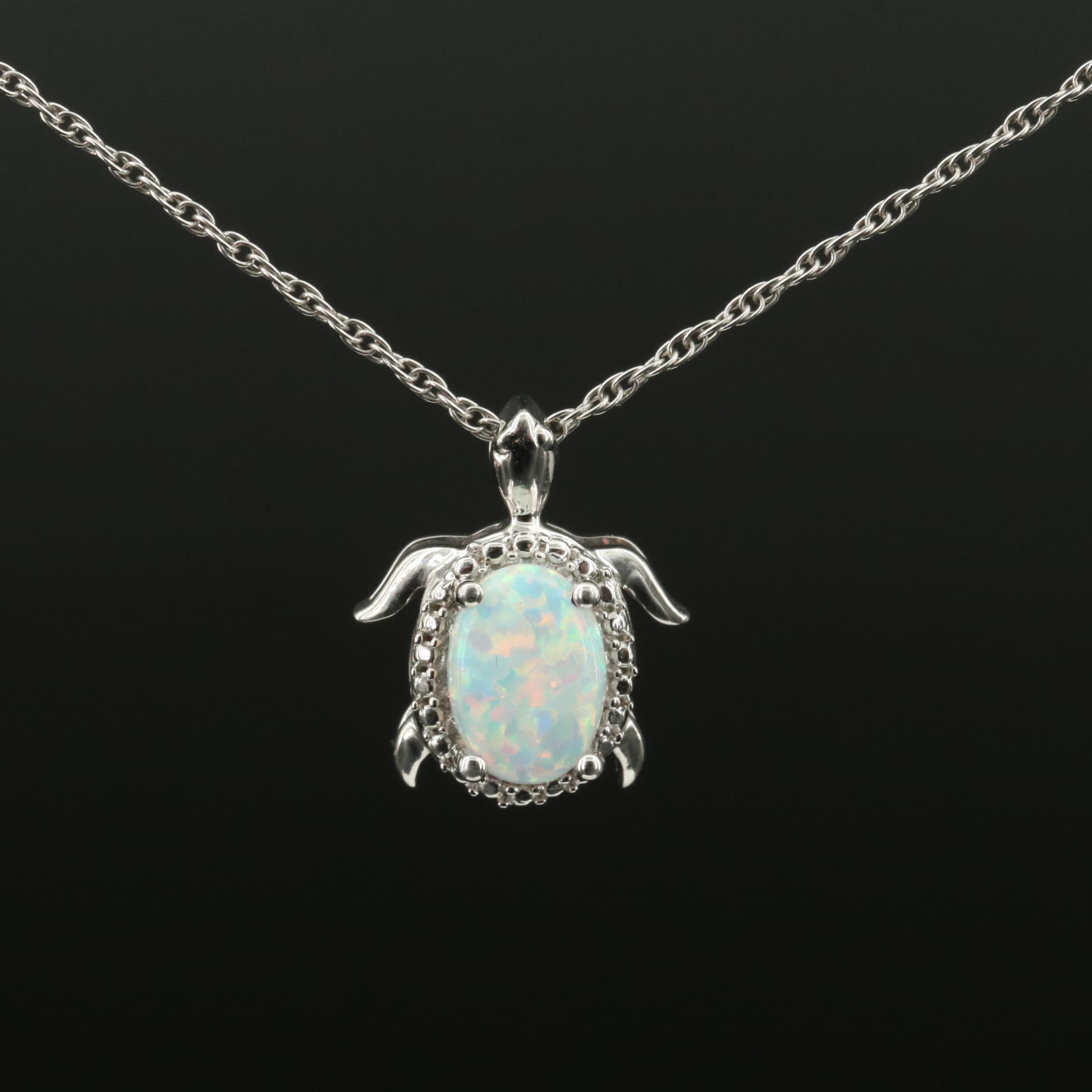 Sterling Opal Turtle Pendant Necklace