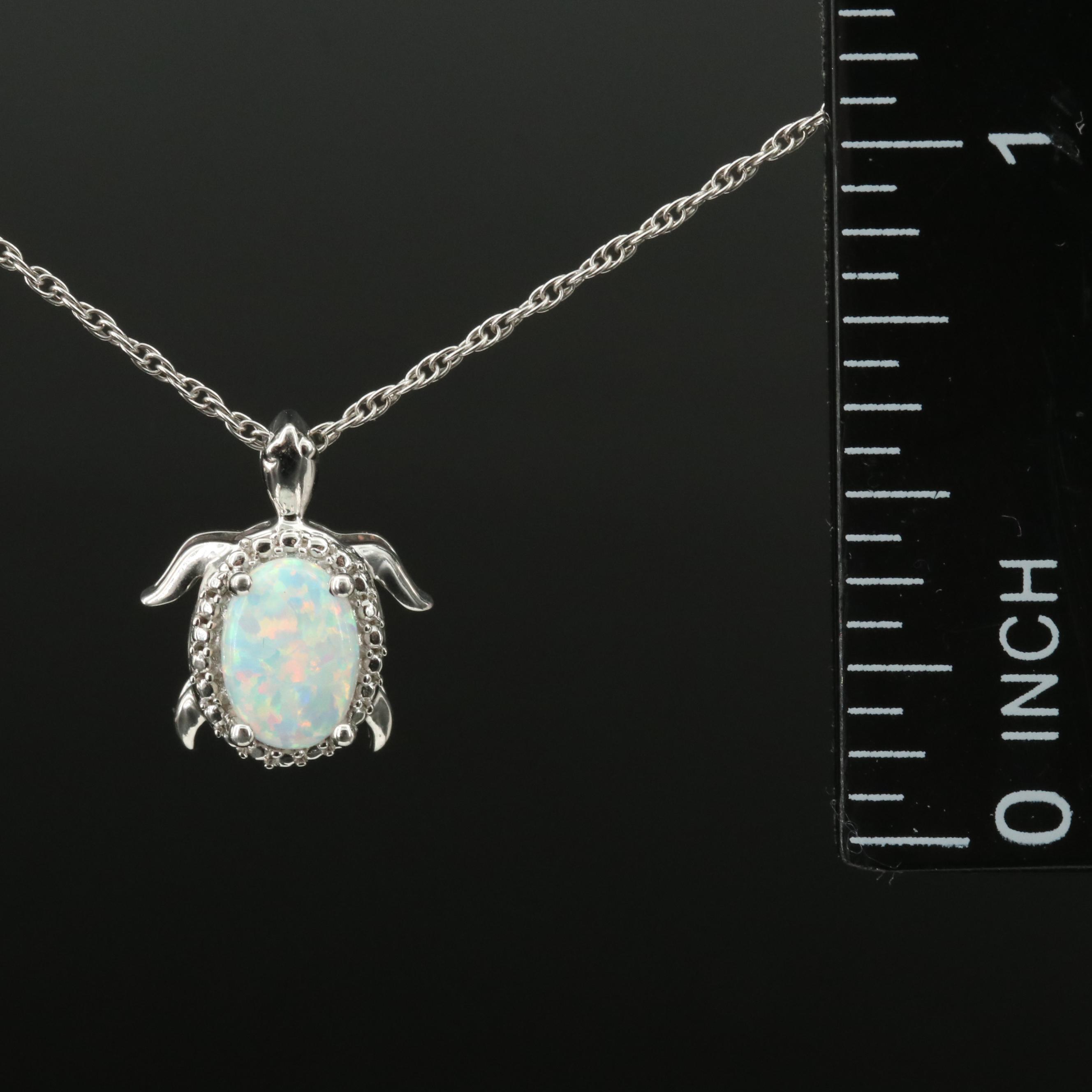 Sterling Opal Turtle Pendant Necklace