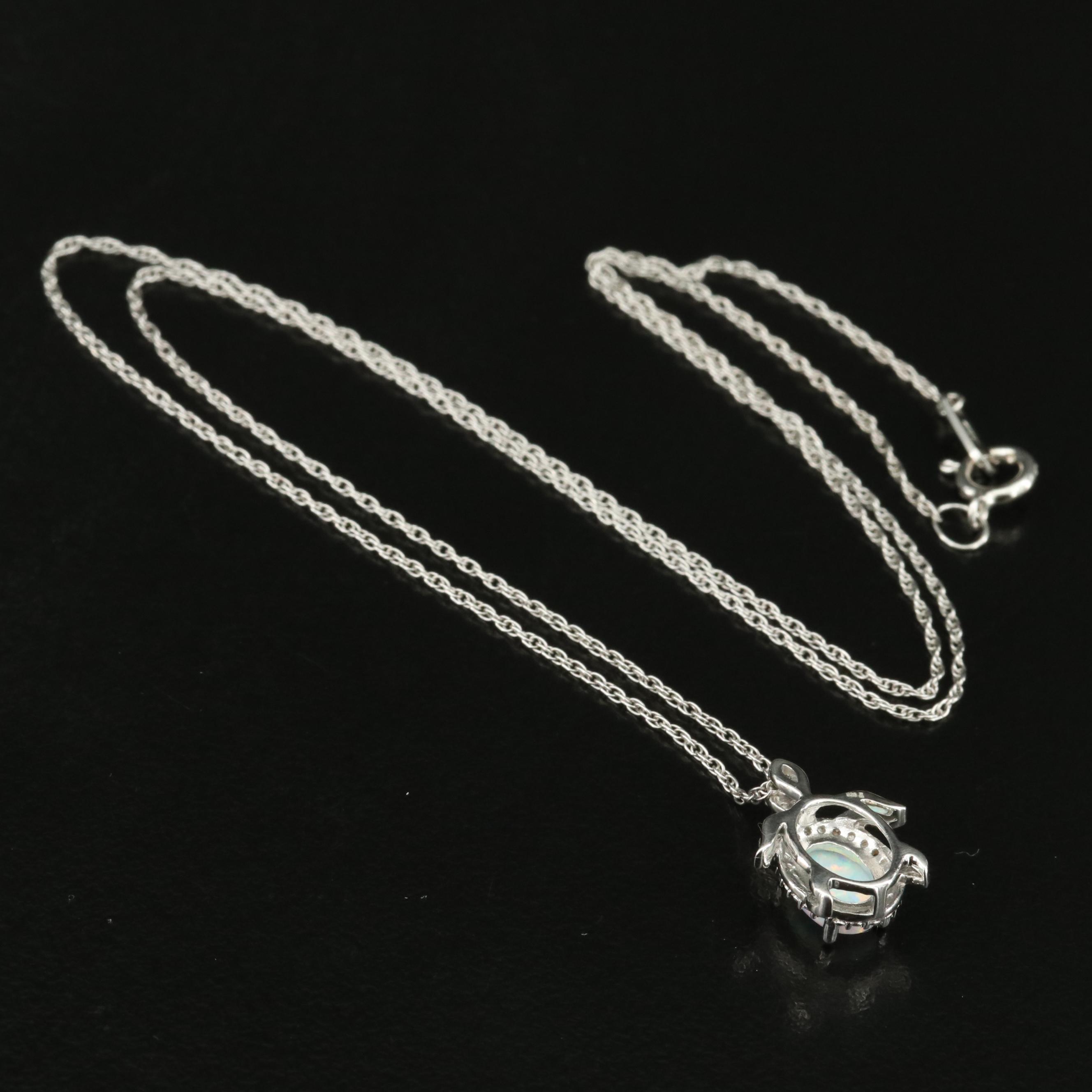 Sterling Opal Turtle Pendant Necklace
