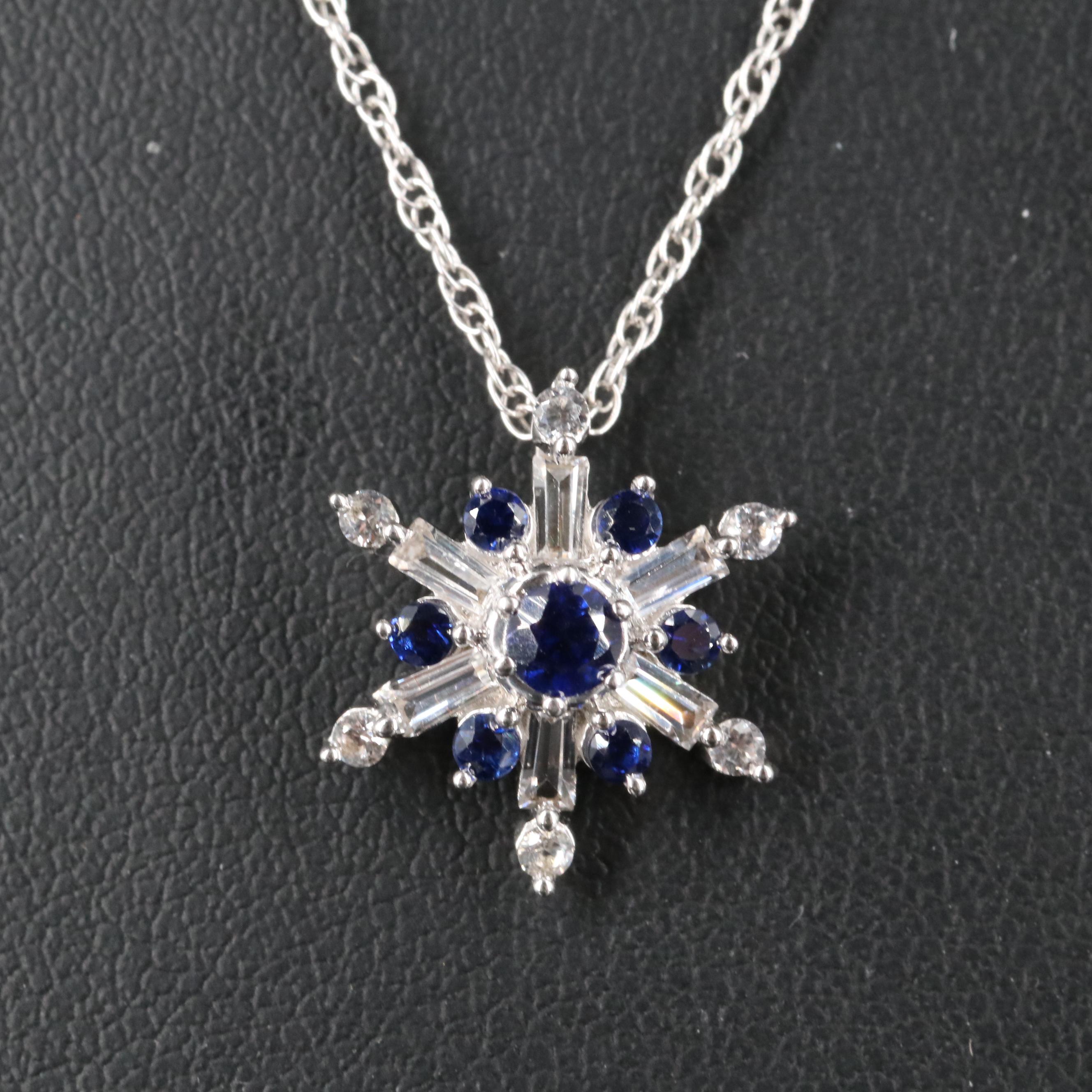 Sterling Sapphire and White Sapphire Snowflake Pendant Necklace