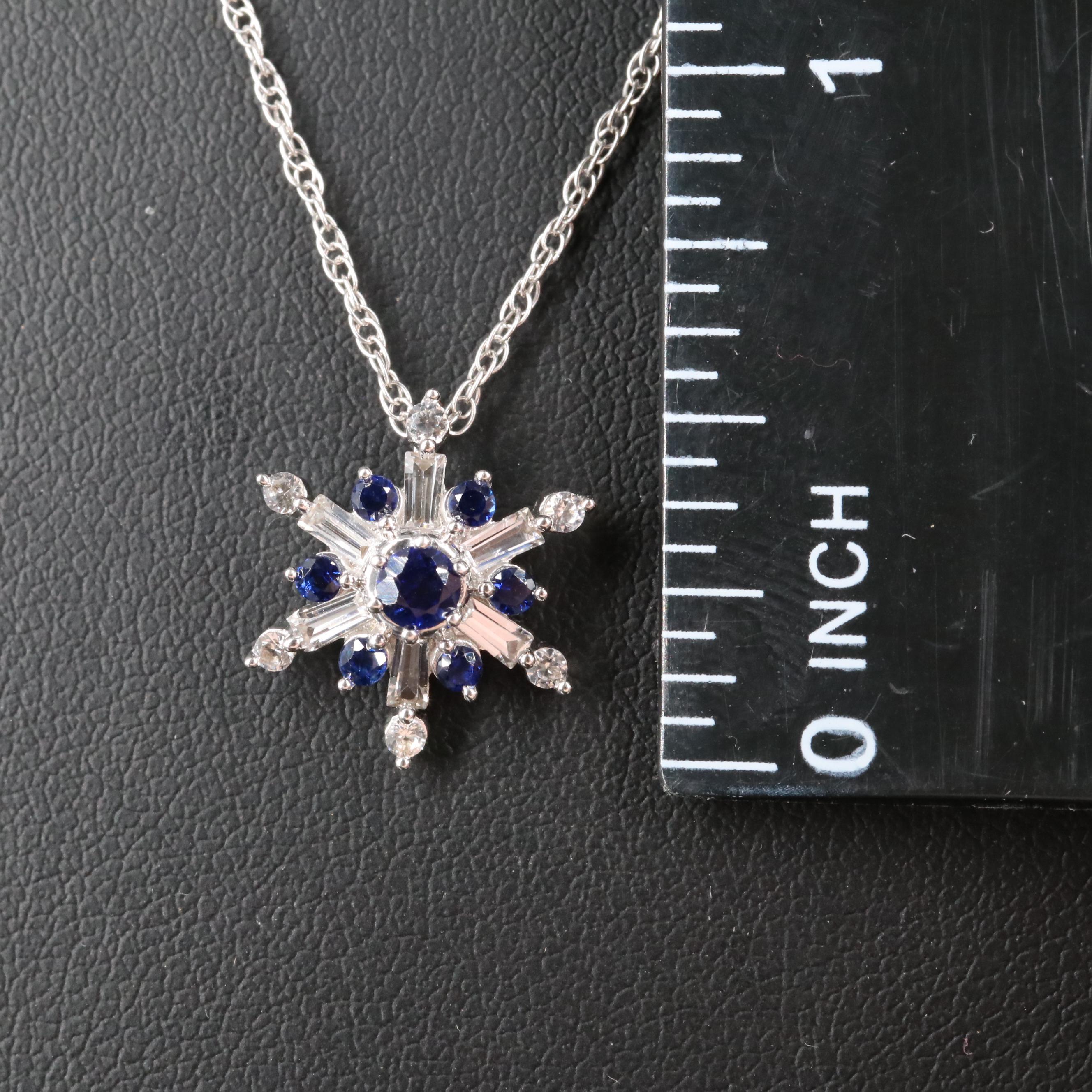 Sterling Sapphire and White Sapphire Snowflake Pendant Necklace