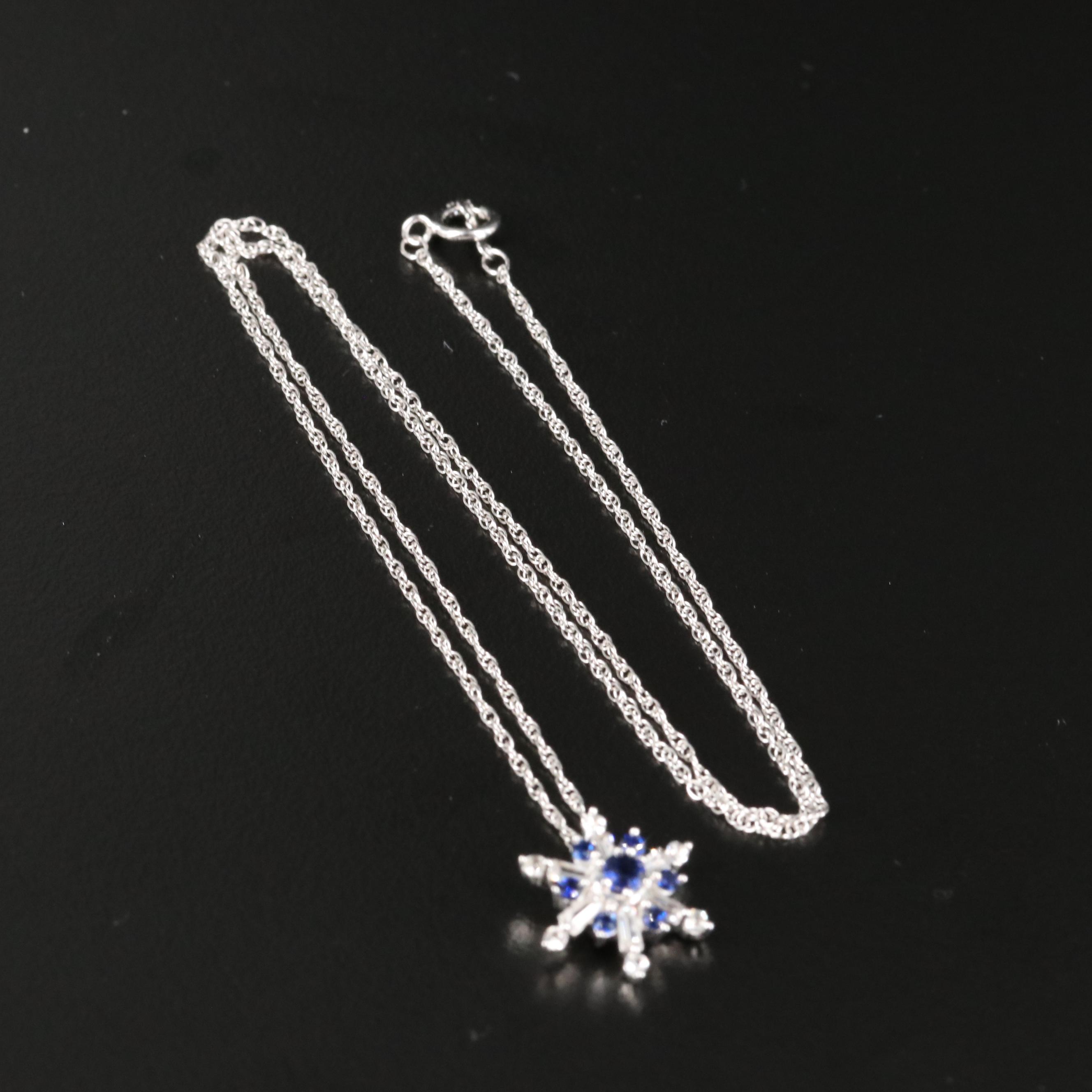 Sterling Sapphire and White Sapphire Snowflake Pendant Necklace