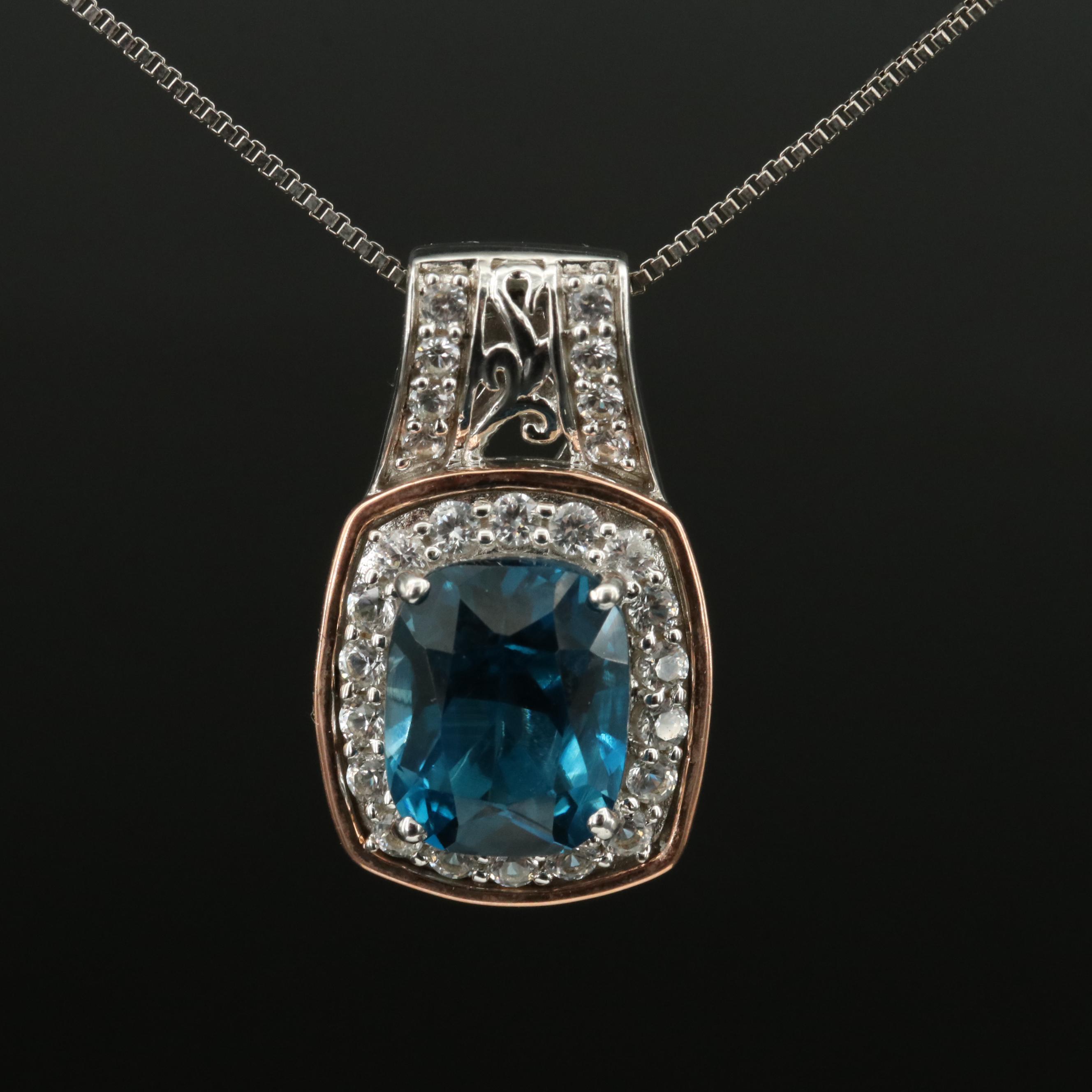 Sterling London Blue Topaz and Sapphire Pendant Necklace with 10K Accent