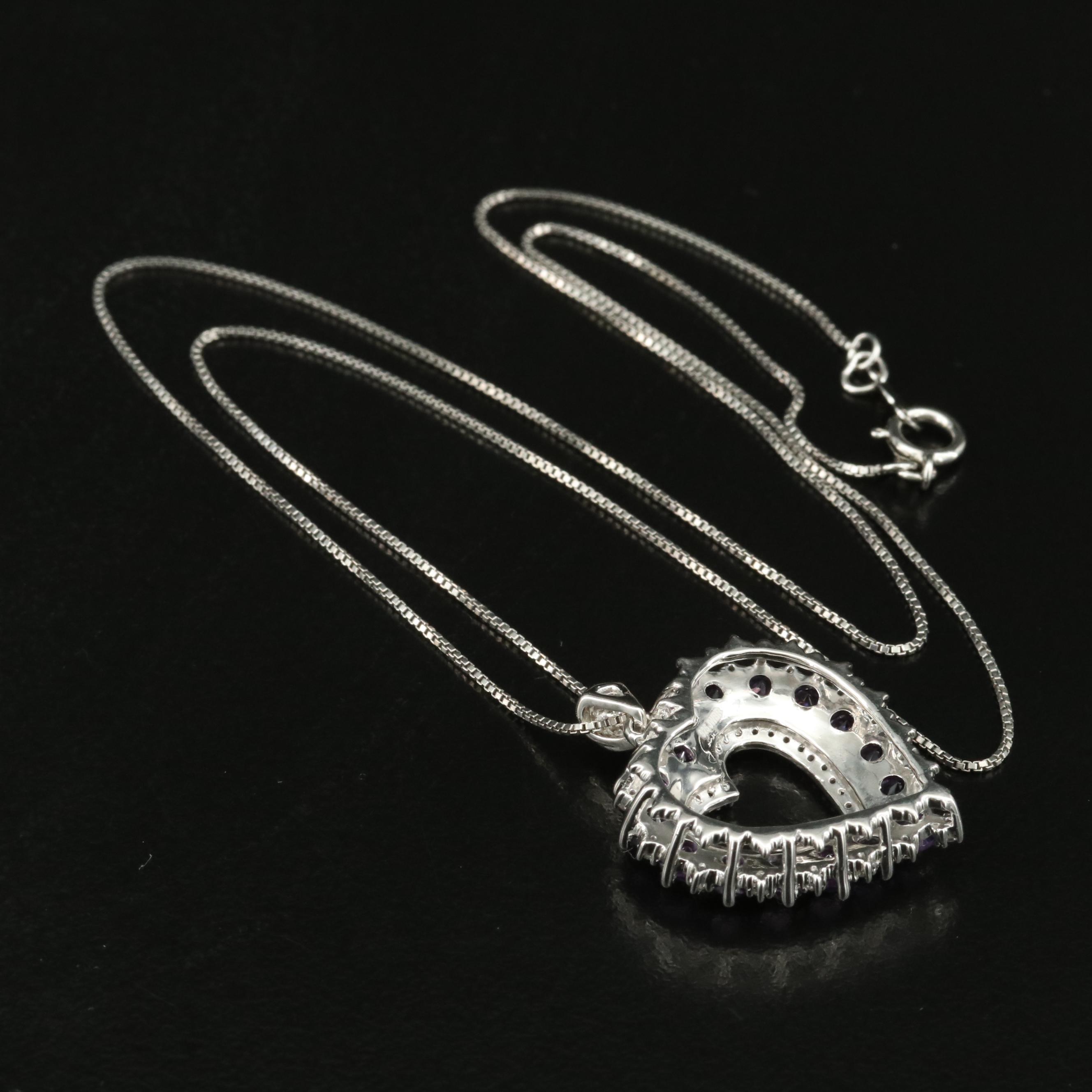 Sterling Amethyst and Sapphire Heart Pendant Necklace