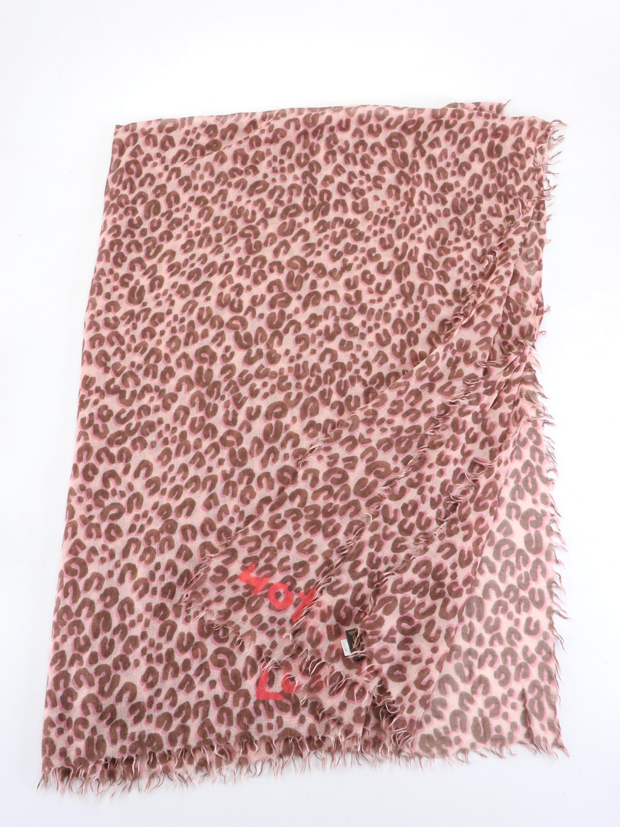 Louis Vuitton x Stephen Sprouse Animal Print Fringe Scarf in Cashmere/Silk