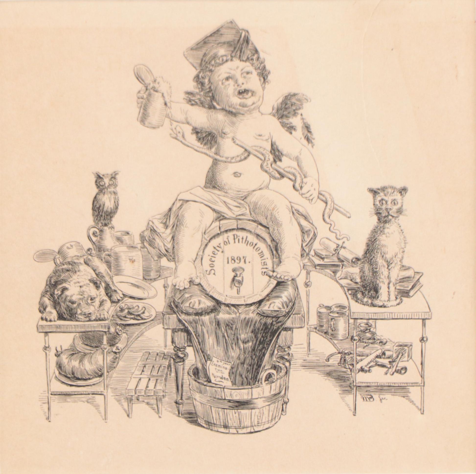 Max Broedel Lithograph "Society of Pithotomists 1897," Circa 1897