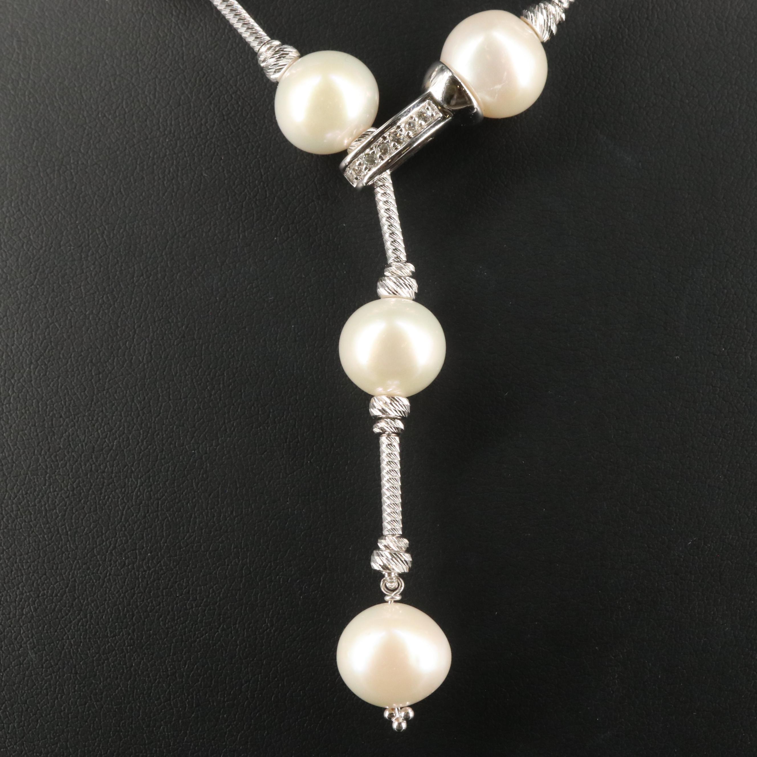 Sterling Pearl Lariat Necklace