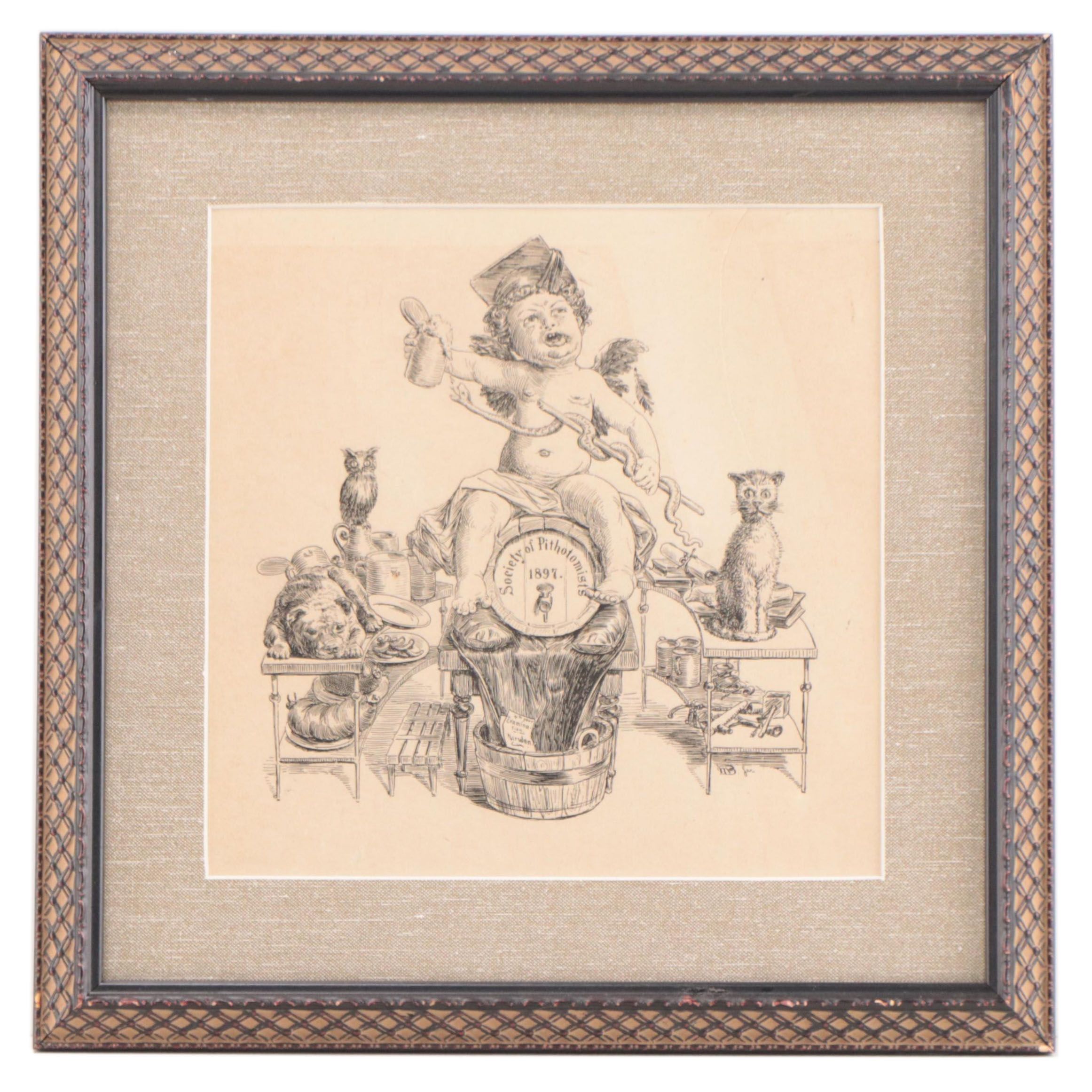 Max Broedel Lithograph "Society of Pithotomists 1897," Circa 1897