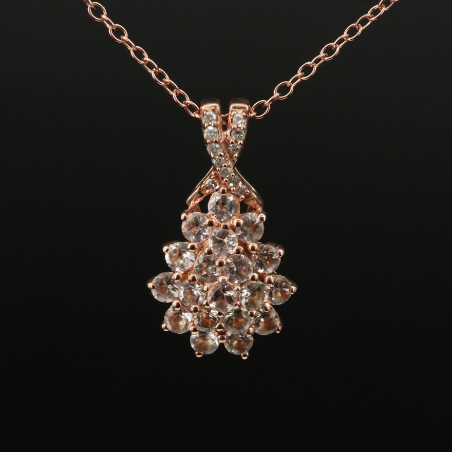 Sterling Morganite Cluster Pendant Necklace