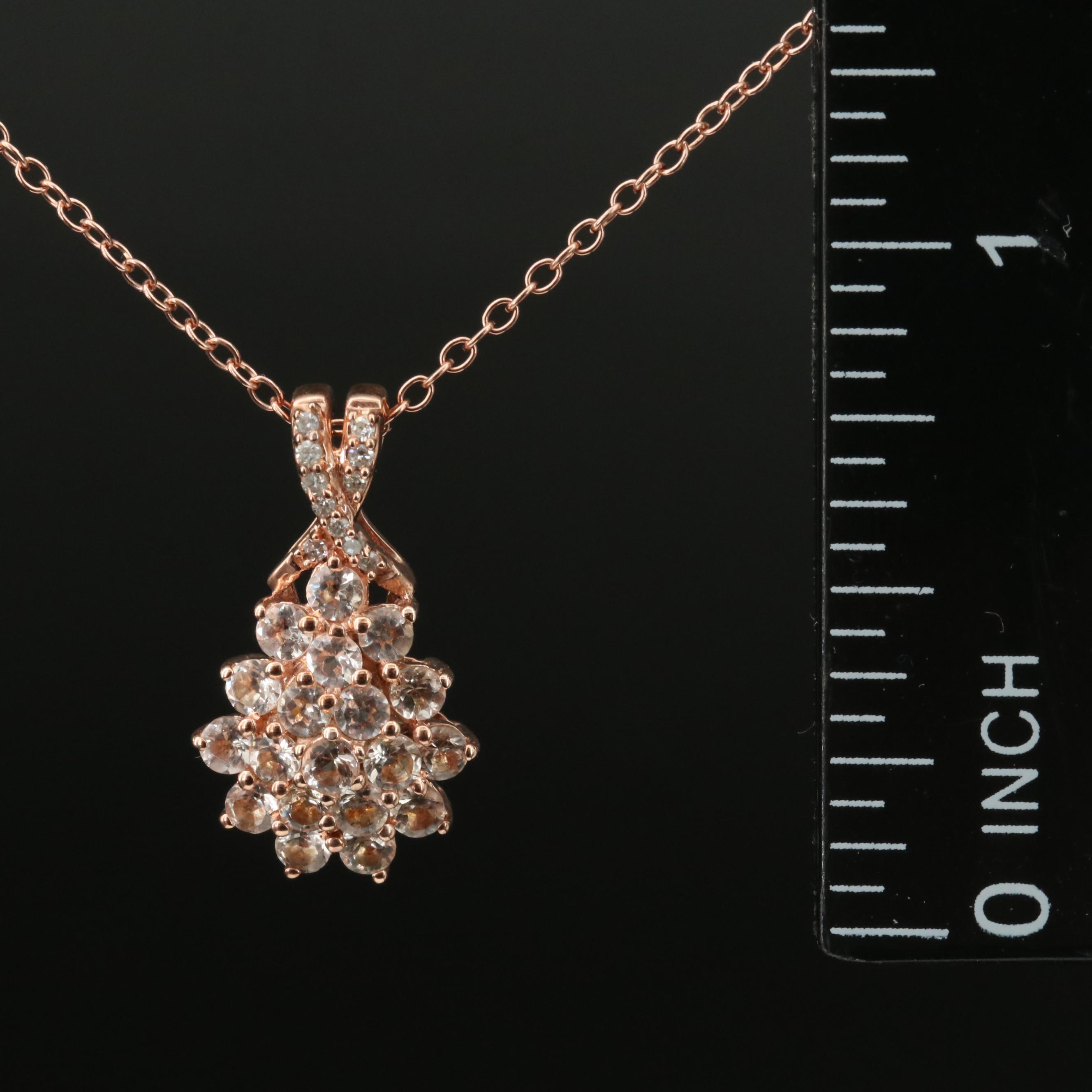 Sterling Morganite Cluster Pendant Necklace