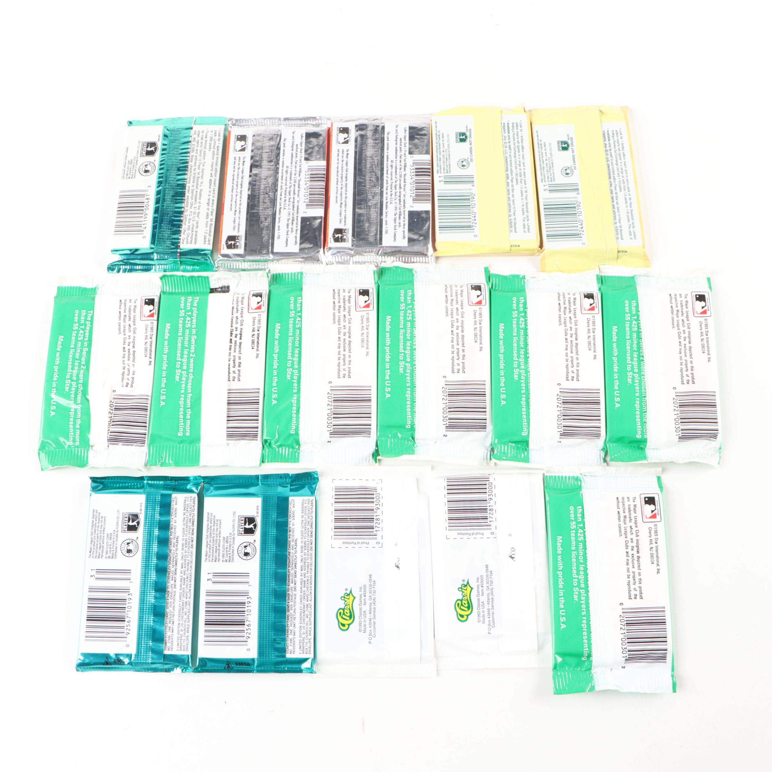 Sealed Baseball Wax Packs with, Bowman, Flair, Upper Deck, and More, 1980s–1990s