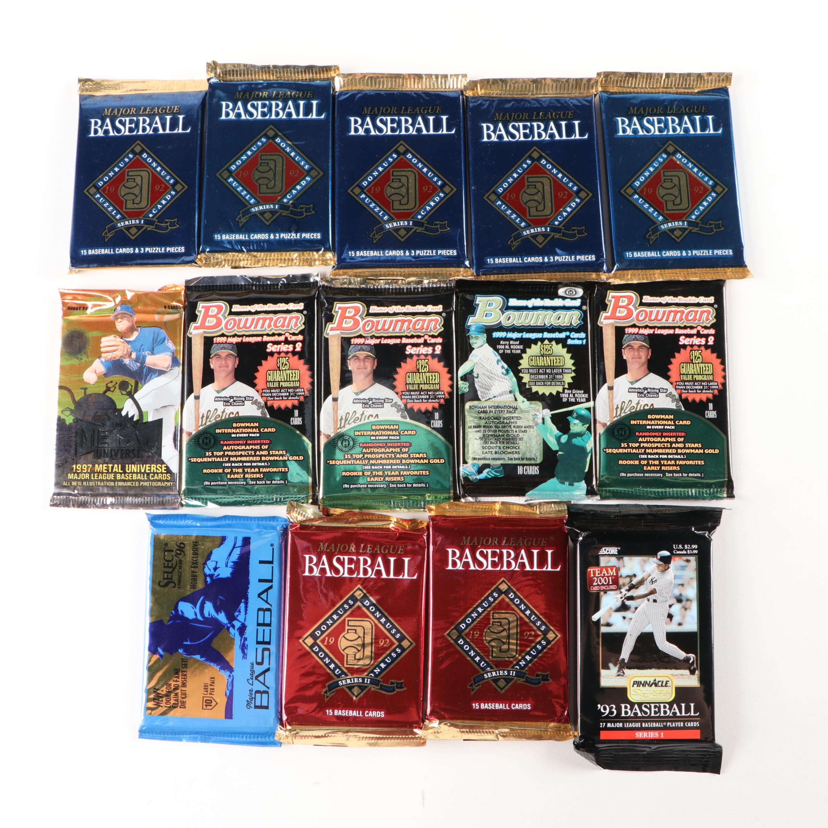 Sealed Baseball Wax Packs with, Bowman, Flair, Upper Deck, and More, 1980s–1990s