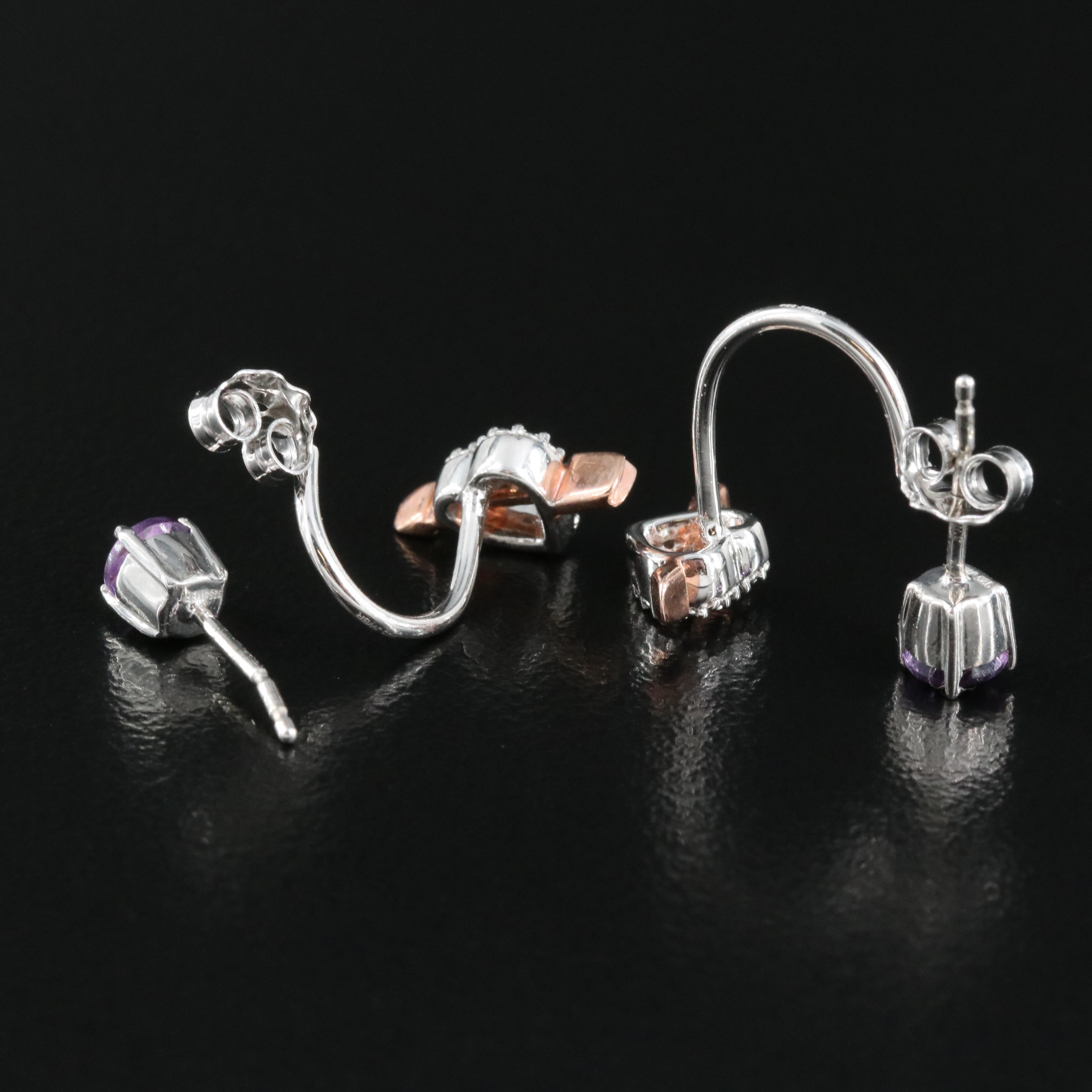 Sterling Amethyst Stud Earrings with Heart and Arrow Enhancers