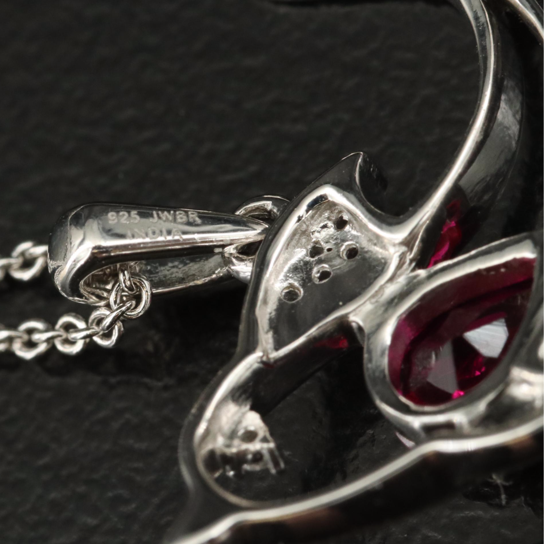 Sterling Ruby and Sapphire Dolphin Pendant Necklace